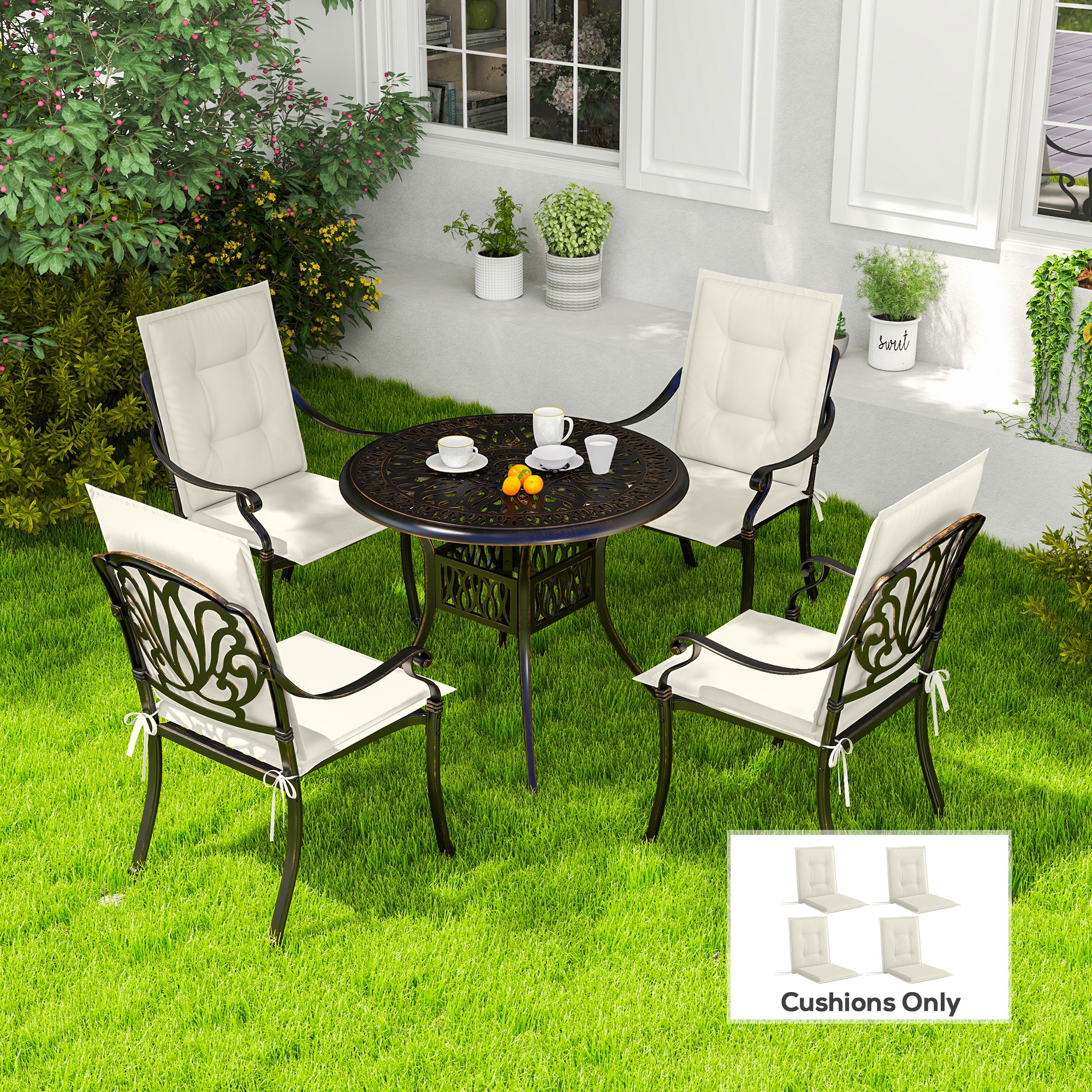 Outsunny Set of Four Padded Garden Seat Cushions - White