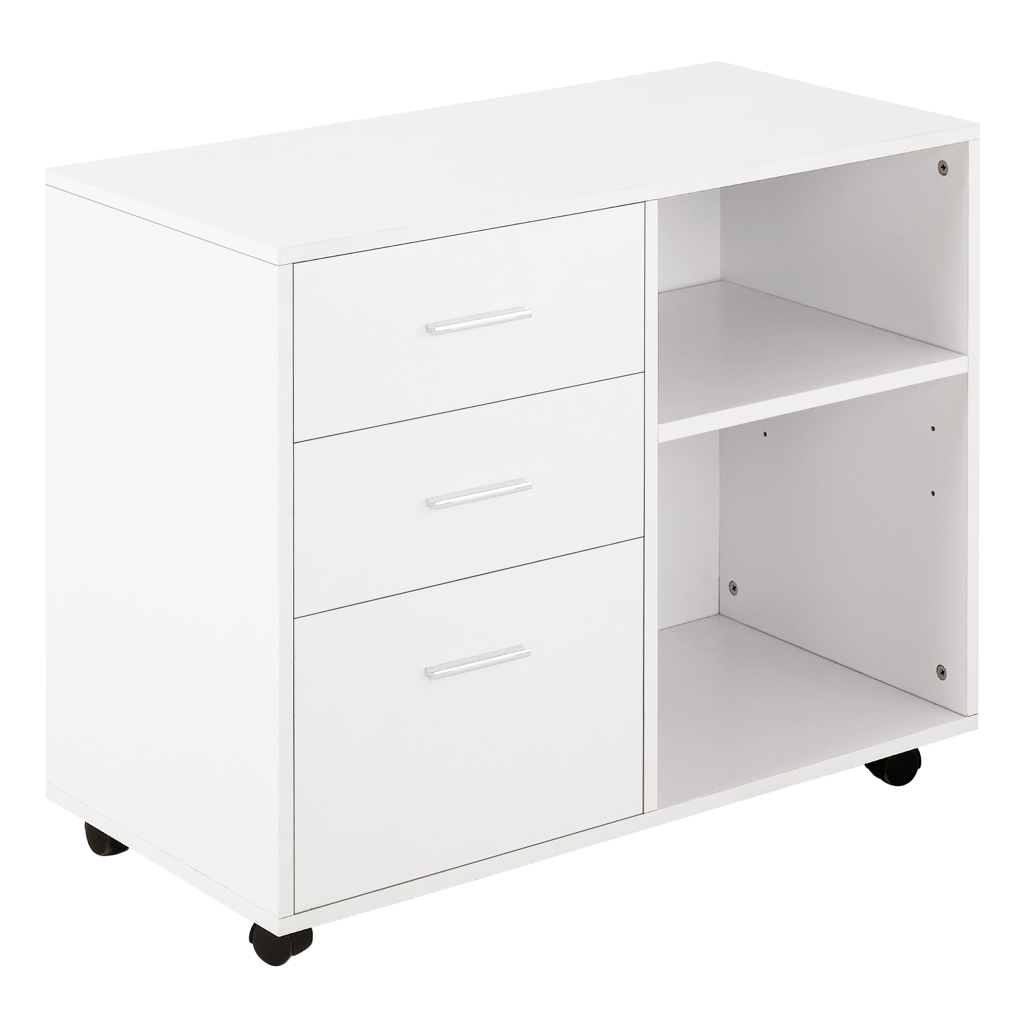 HOMCOM Armario de Oficina para Impresora Mueble Multifuncional con 3 Cajones Estantes y Ruedas 80x40x65 cm Blanco | Aosom España