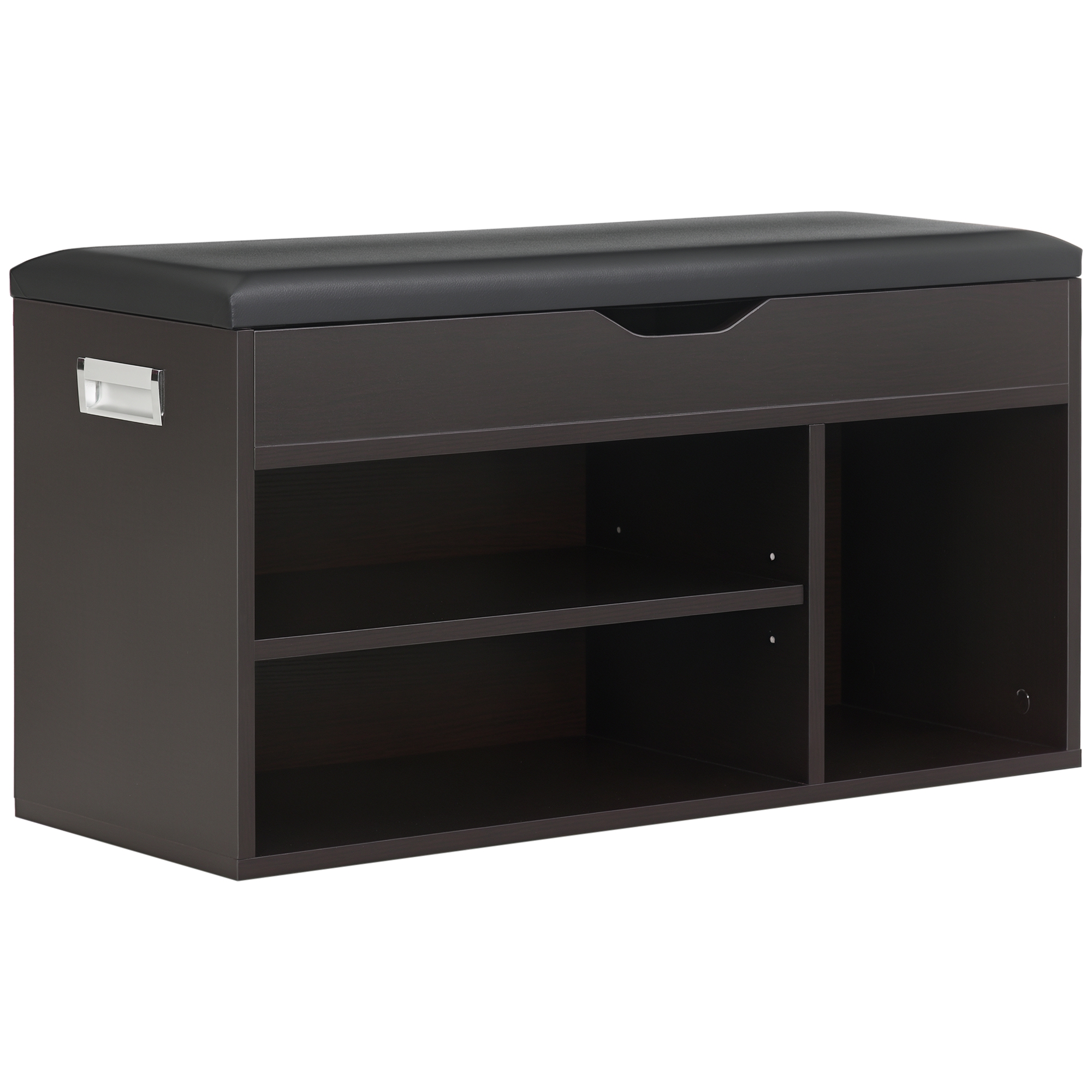 HOMCOM Banc de Rangement à Chaussures Meuble de Rangement à Chaussures avec Coussin d'Assise 3 Compartiments 80 x 30 x 43 cm Noir aosom france
