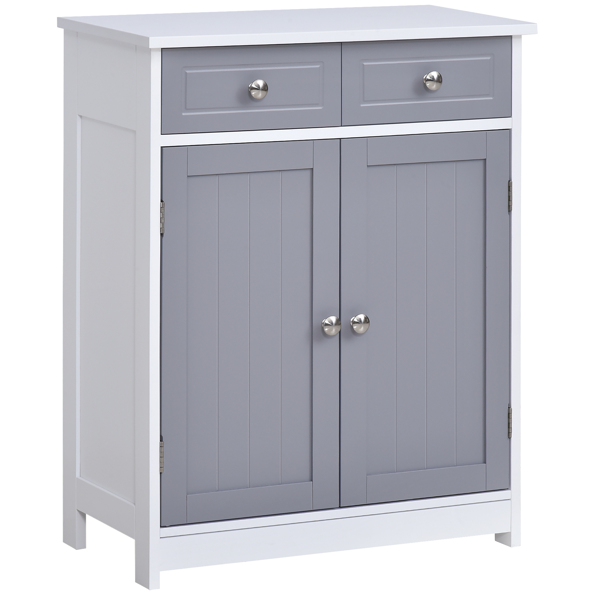 kleankin Meuble de salle de bain sur pied armoire de salle de bain 2 portes 2 tiroirs 60 x 30 x 75 cm gris et blanc
