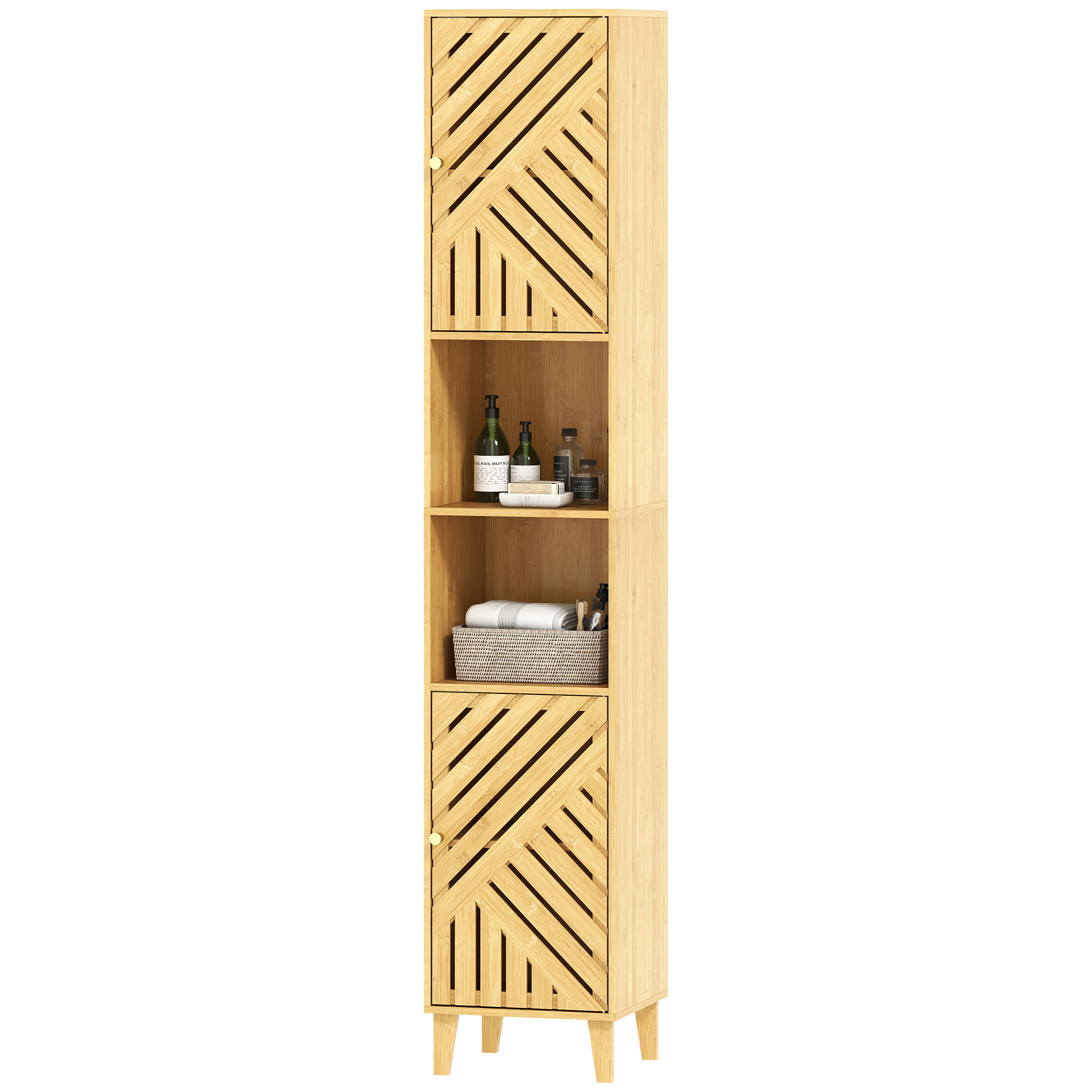 HOMCOM Hochschrank Badezimmer, Aufbewahrungsschrank Säule, Bambus Türen und günstig online kaufen