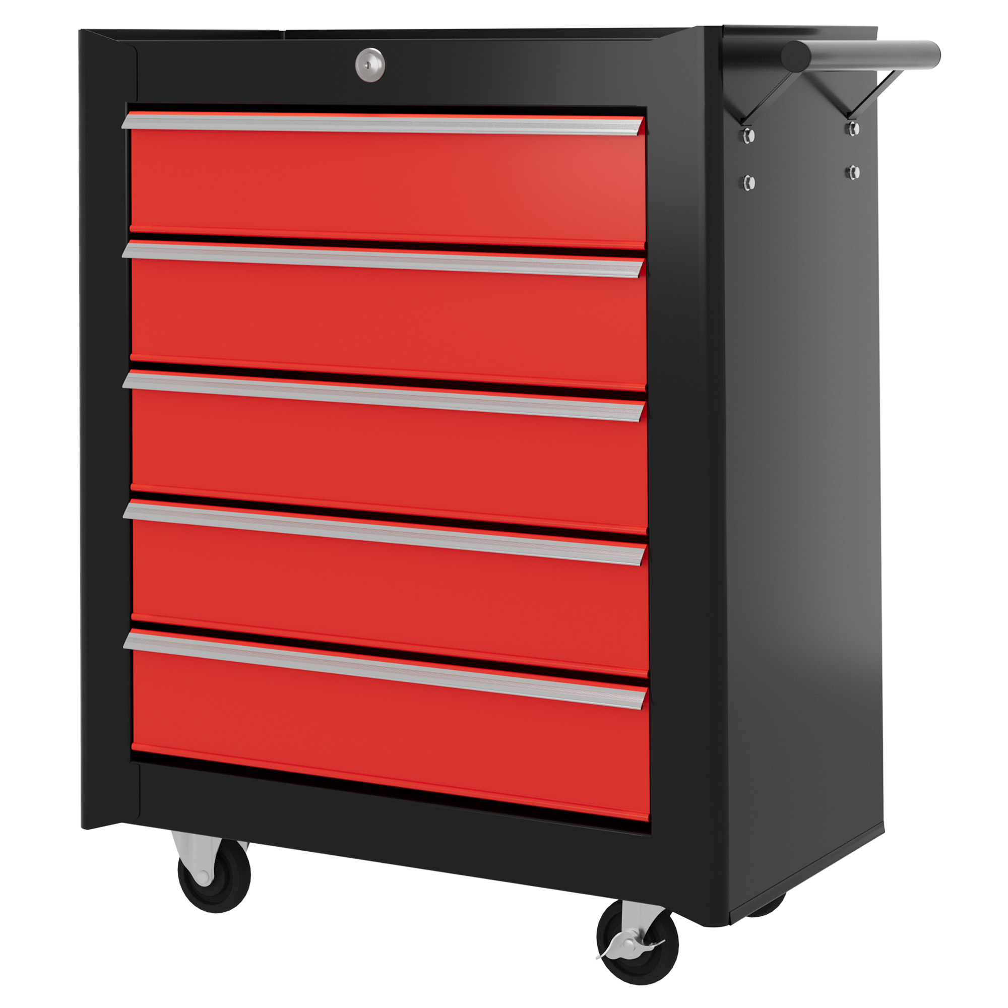 DURHAND Lockable Metal Tool Box, 4 Drawer Tool Chest with Latches, Handle, Ball Bearing Runners, Red
