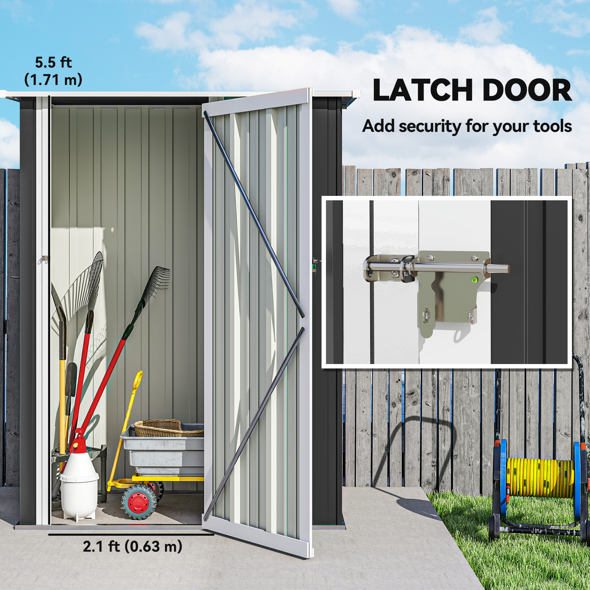 Outsunny 5ft x 3ft Garden Storage Shed, Outdoor Metal Shed with Sloped Roof, Lockable Door for Tools, Equipment, Grey 5