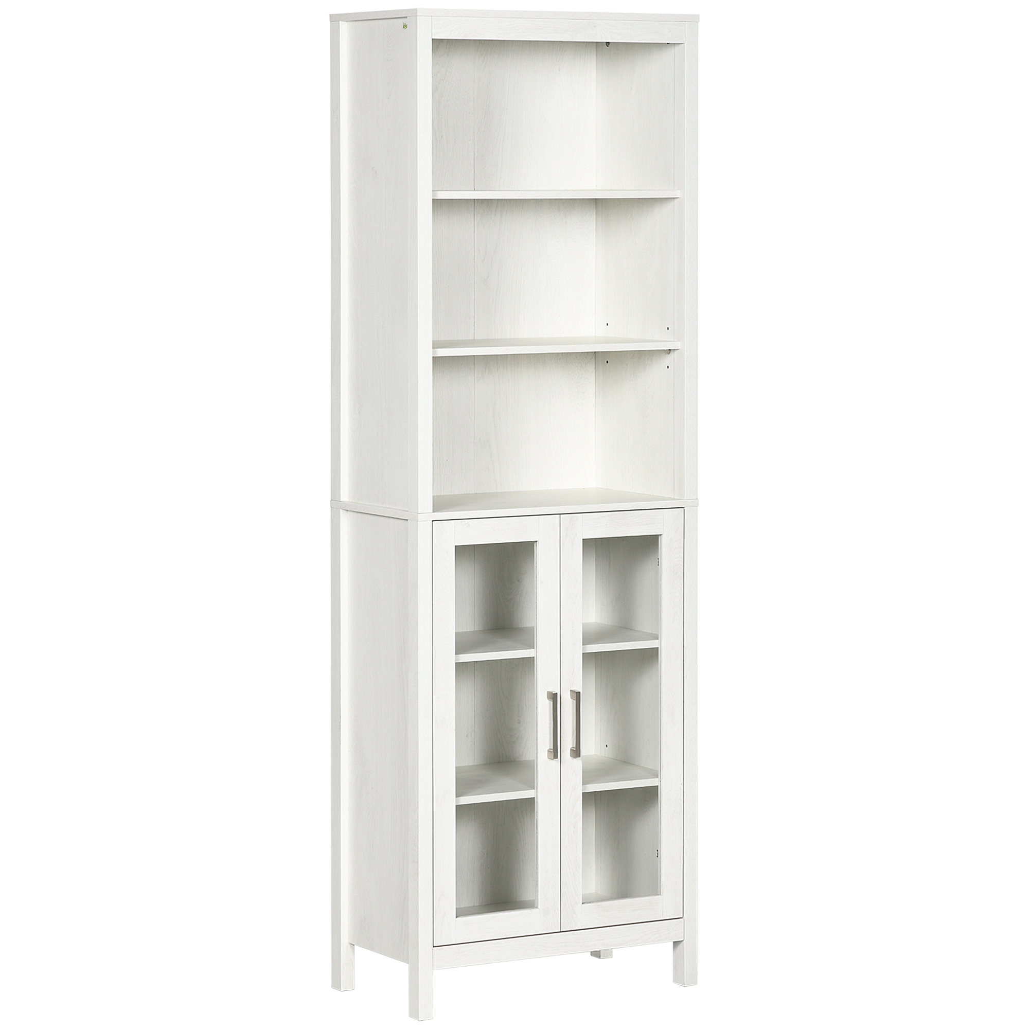 kleankin Columna de Baño Armario para baño con 2 Puertas de Vidrio y 3 Estantes Mueble Auxiliar de Estilo Moderno 53x30x162 cm Blanco   Aosom España