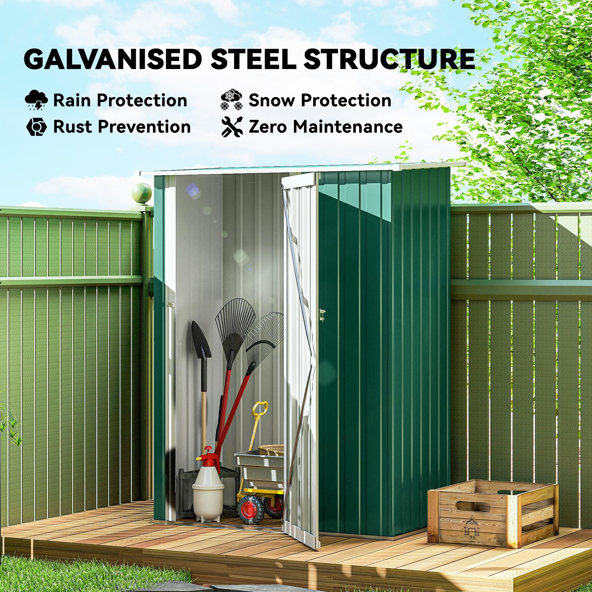 Outsunny 5ft x 3ft Garden Storage Shed, Outdoor Metal Shed with Sloped Roof, Lockable Door for Tools, Equipment, Green 4