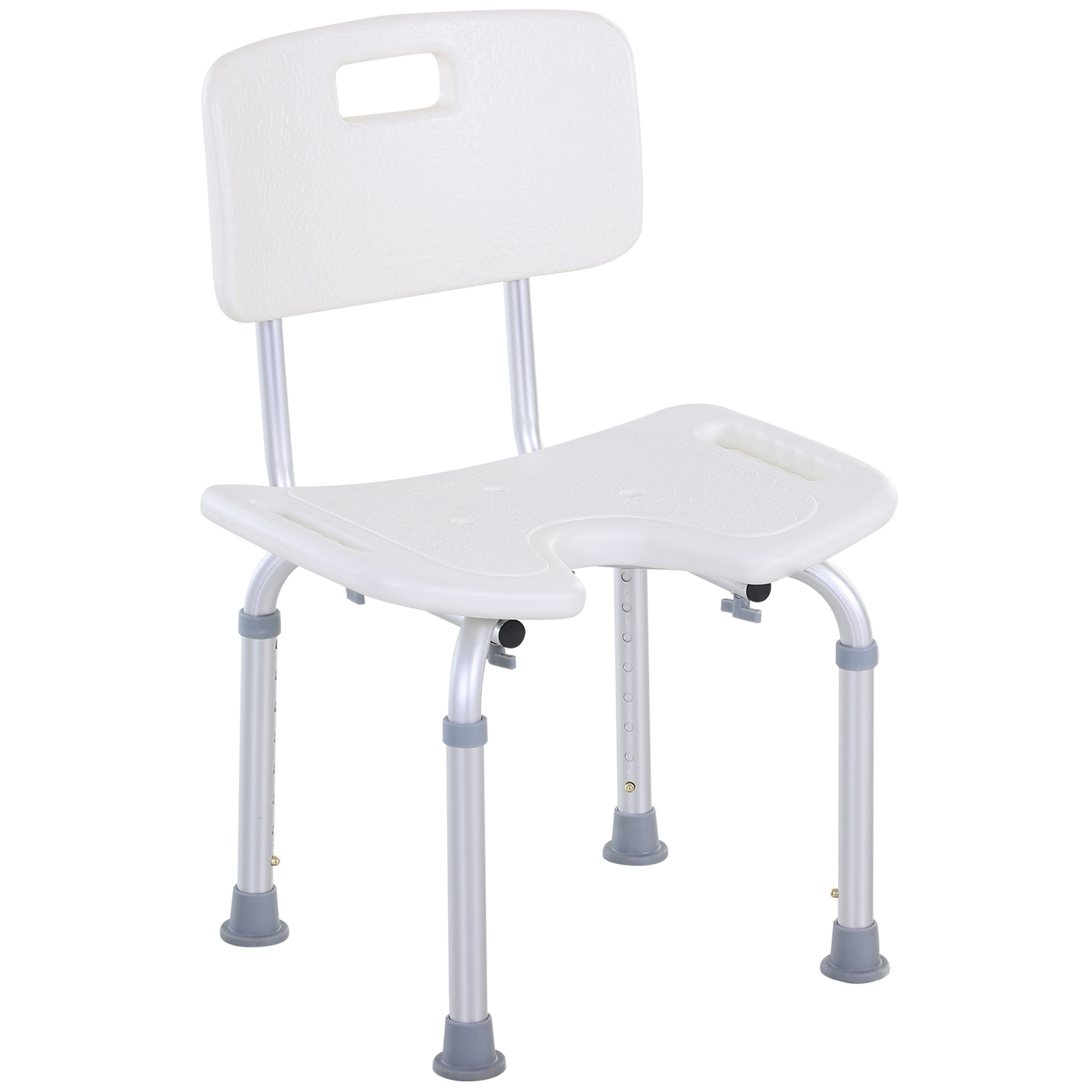 HOMCOM Taburete de Ducha Silla de Baño con Respaldo Altura Ajustable en 6 Niveles Pies Antideslizantes para Ancianos 39,5x36,5x71-83,5 cm Blanco   Aosom España