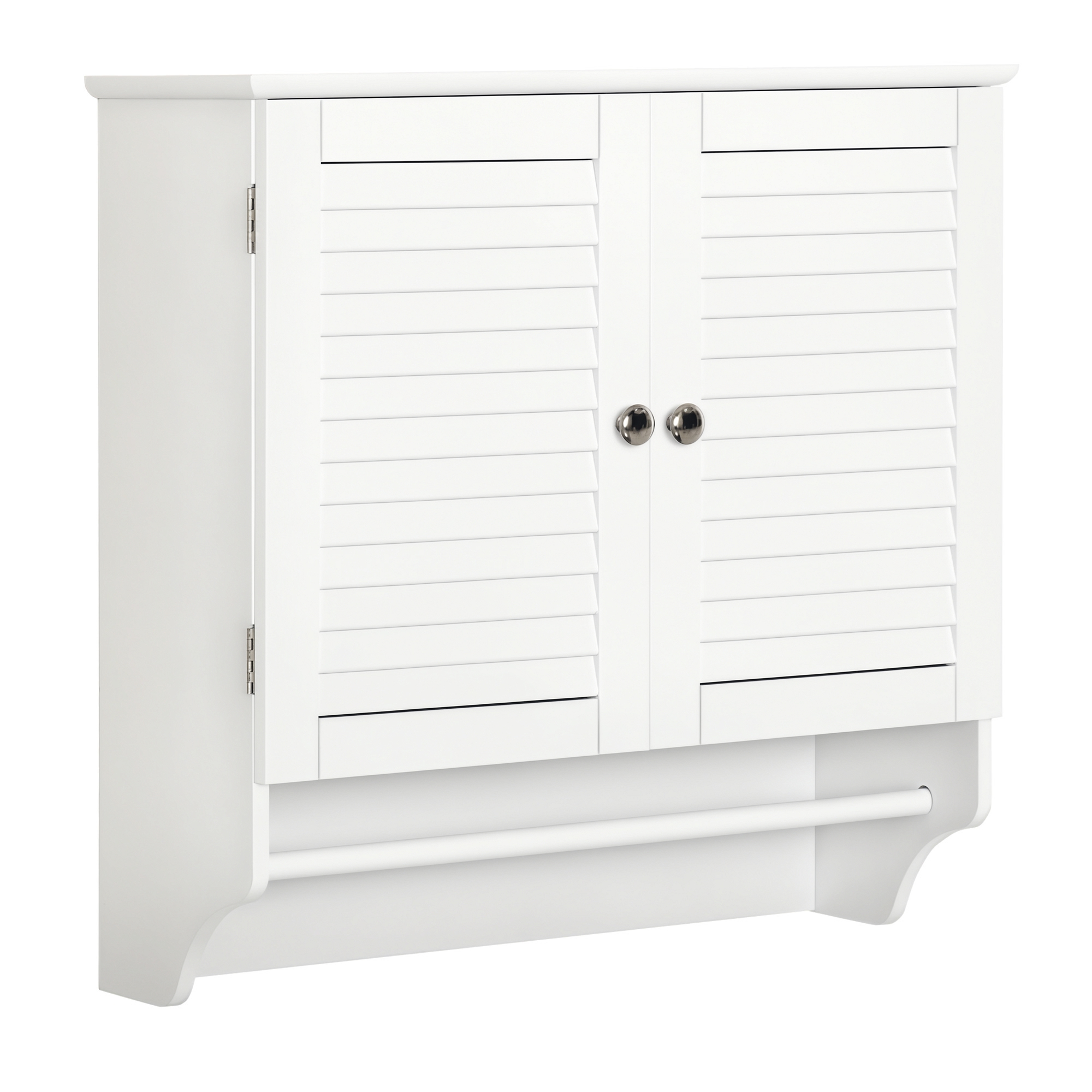 kleankin Armario Baño de Pared con 2 Puertas de Persiana Estante y Barra de Toallero Mueble Auxiliar Blanco Suspendido 60x23x60 cm | Aosom España