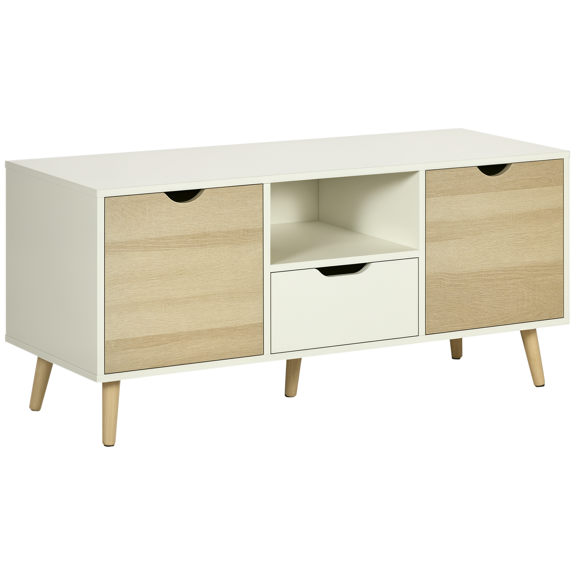 HOMCOM Mueble de TV con Cajón 2 Puertas y Estante para Televisores de hasta 50'' 110x40x50 cm Blanco y Madera Natural | Aosom España