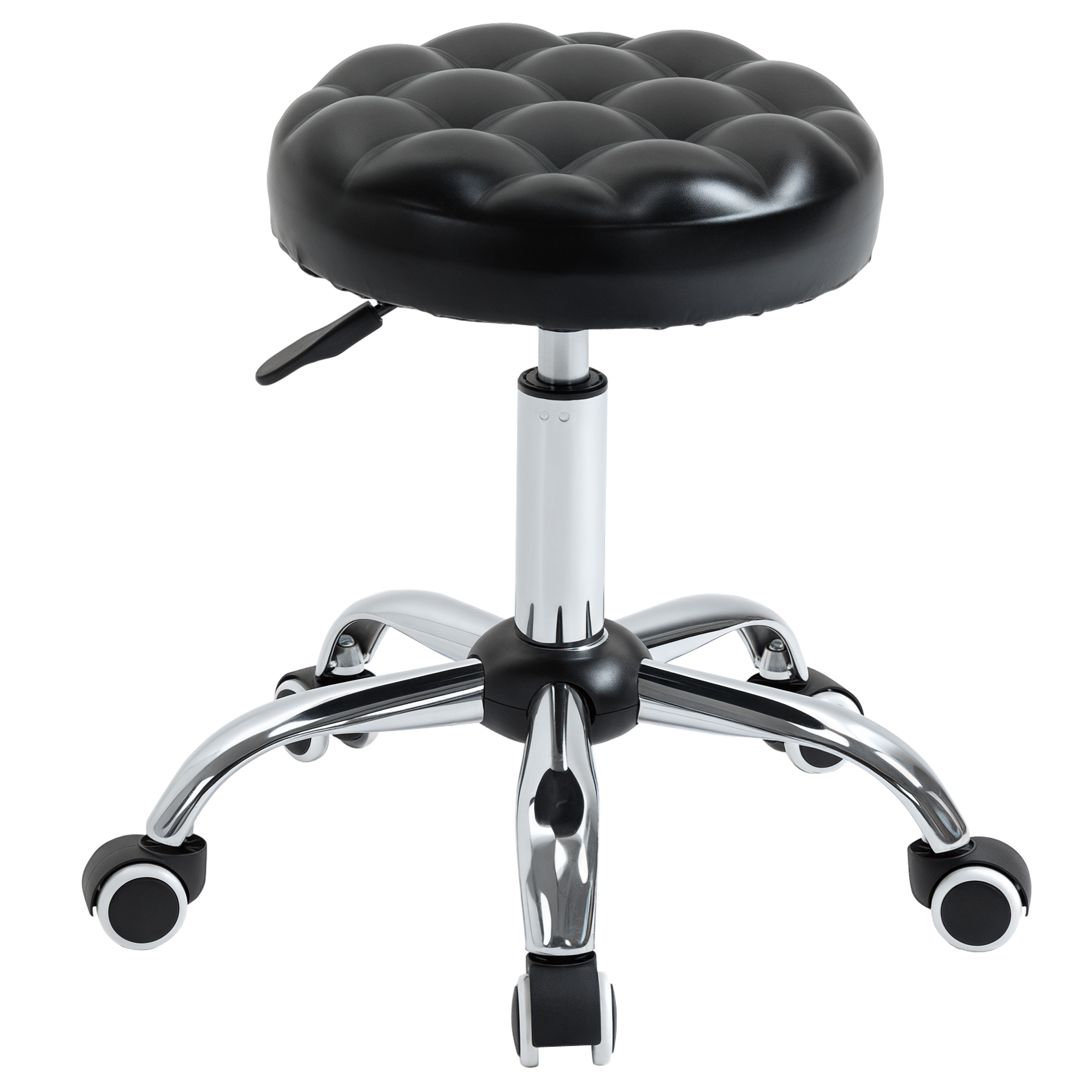 HOMCOM Tabouret de message tabouret pivotant à 360 ° hauteur réglable avec 5 roulettes similicuir noir Ø 48 cm x 47-59H cm