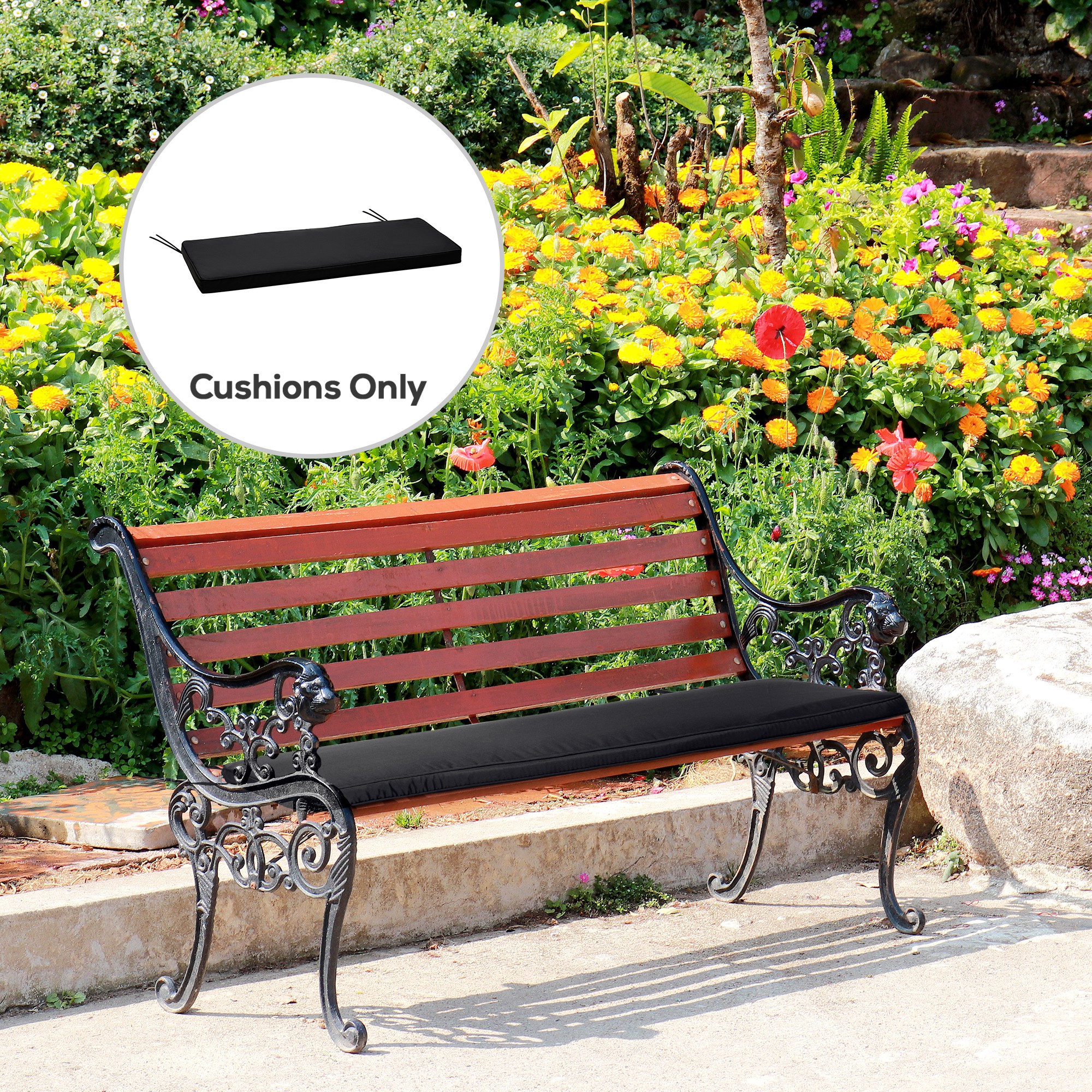 Outsunny 2-Seater Garden Bench Cushion with Ties, Swing Chair Cushion, Replacement Cushion for Outdoor Furniture, 110 x 46 cm, Black 2