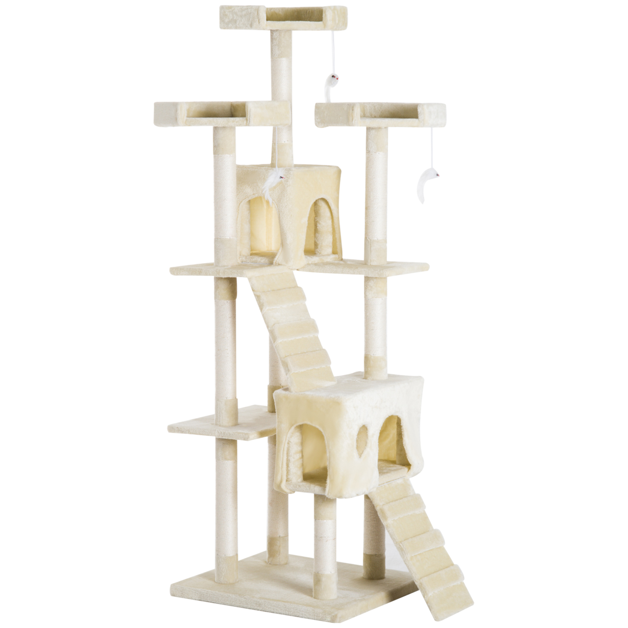 PawHut Cat Tree Scratching Scratcher Post Kitten Activity Centre Climber Hanging Ball Brown