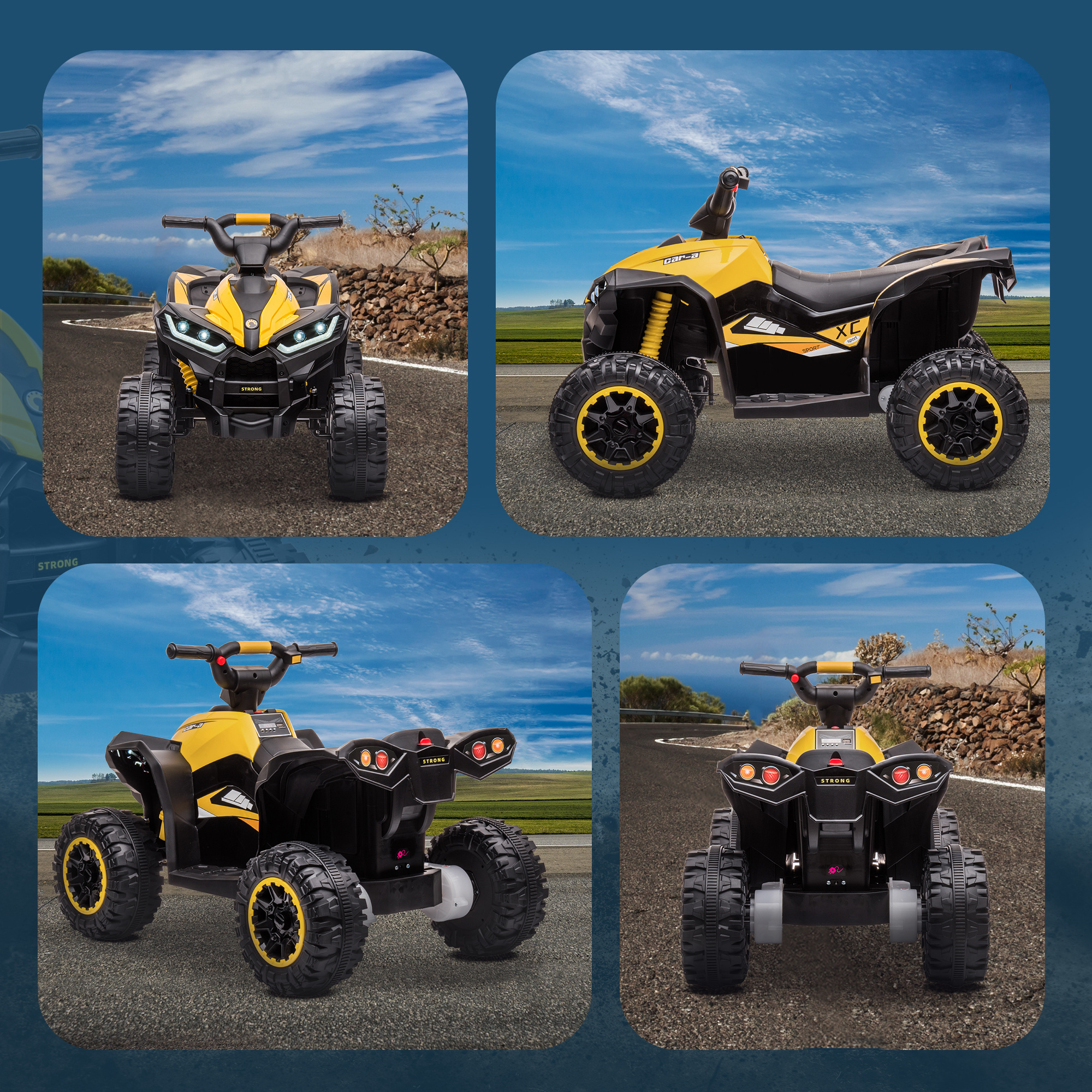 HOMCOM Quad Électrique Enfant 12V - 8km/h, Phares LED, Sons, Siège Avec Dossier