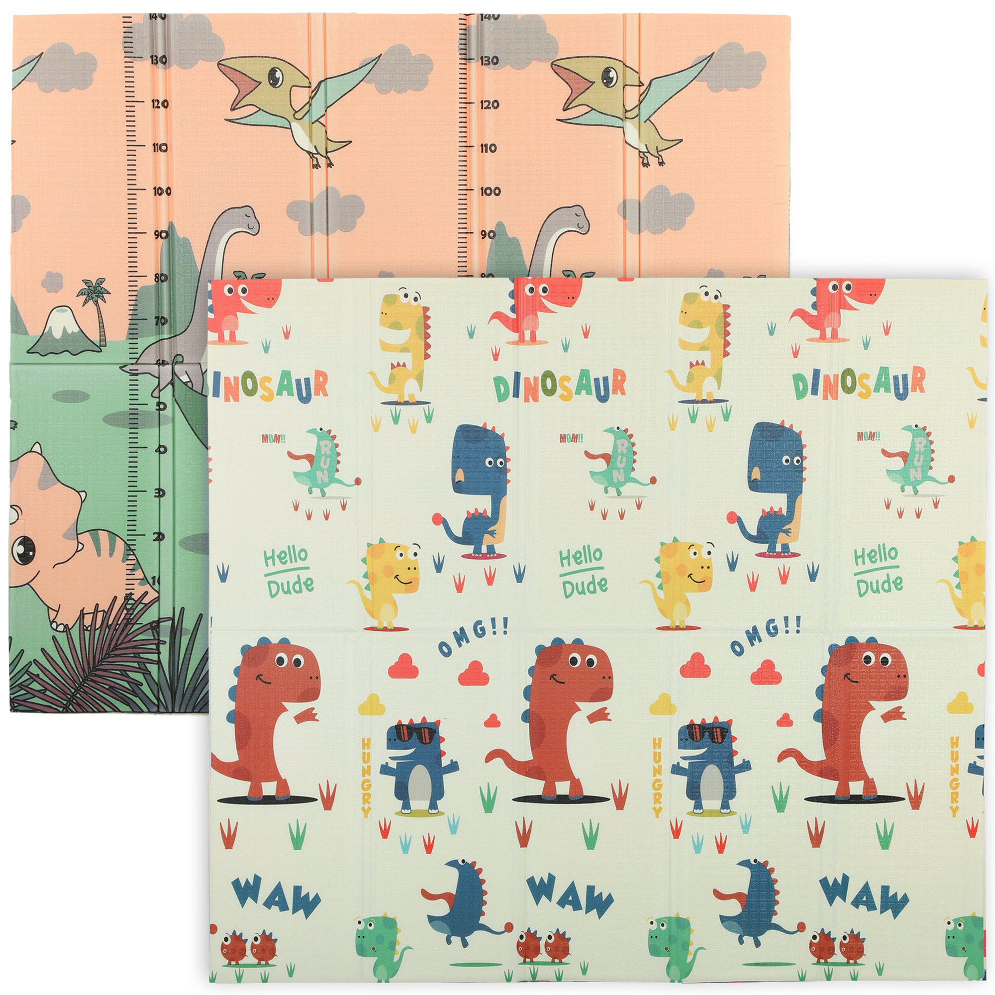 AIYAPLAY Baby Play Mat, Double Sideded Foldable Kids Crawling Mat, Reversible & Waterproof, Dinosaur