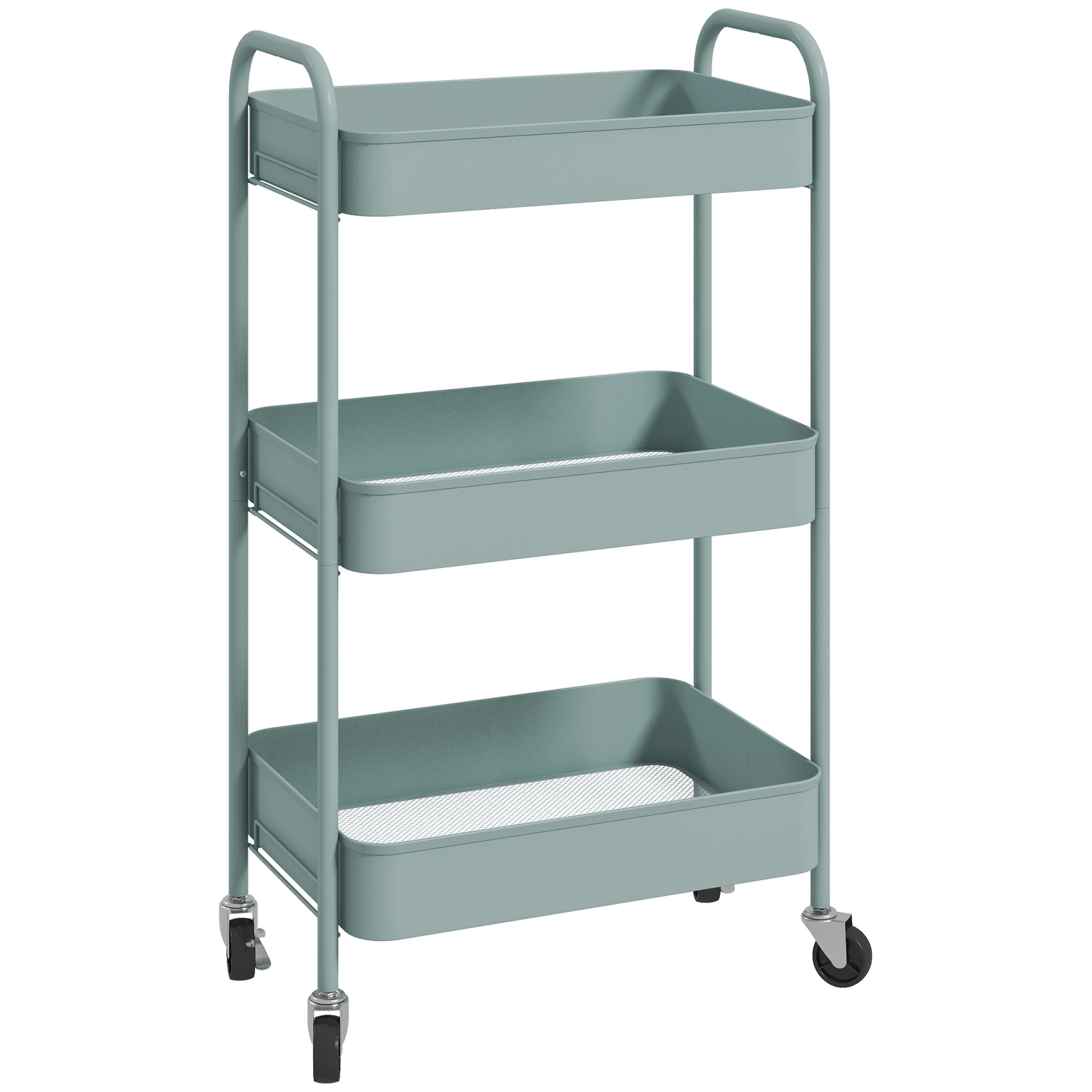 HOMCOM Carrito de Almacenamiento con 3 Cestas y Marco de Acero para Salón Dormitorio Oficina Cocina 45x30,6x79 cm Azul Claro | Aosom España