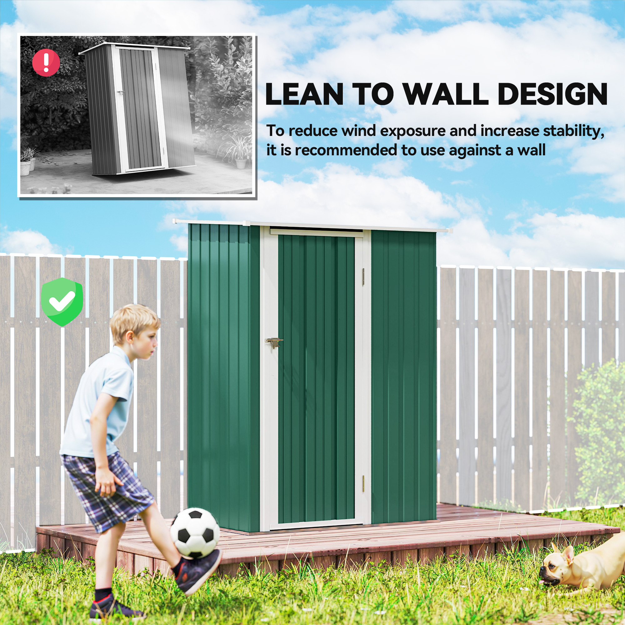 Outsunny 5ft x 3ft Garden Storage Shed, Outdoor Metal Shed with Sloped Roof, Lockable Door for Tools, Equipment, Green 6