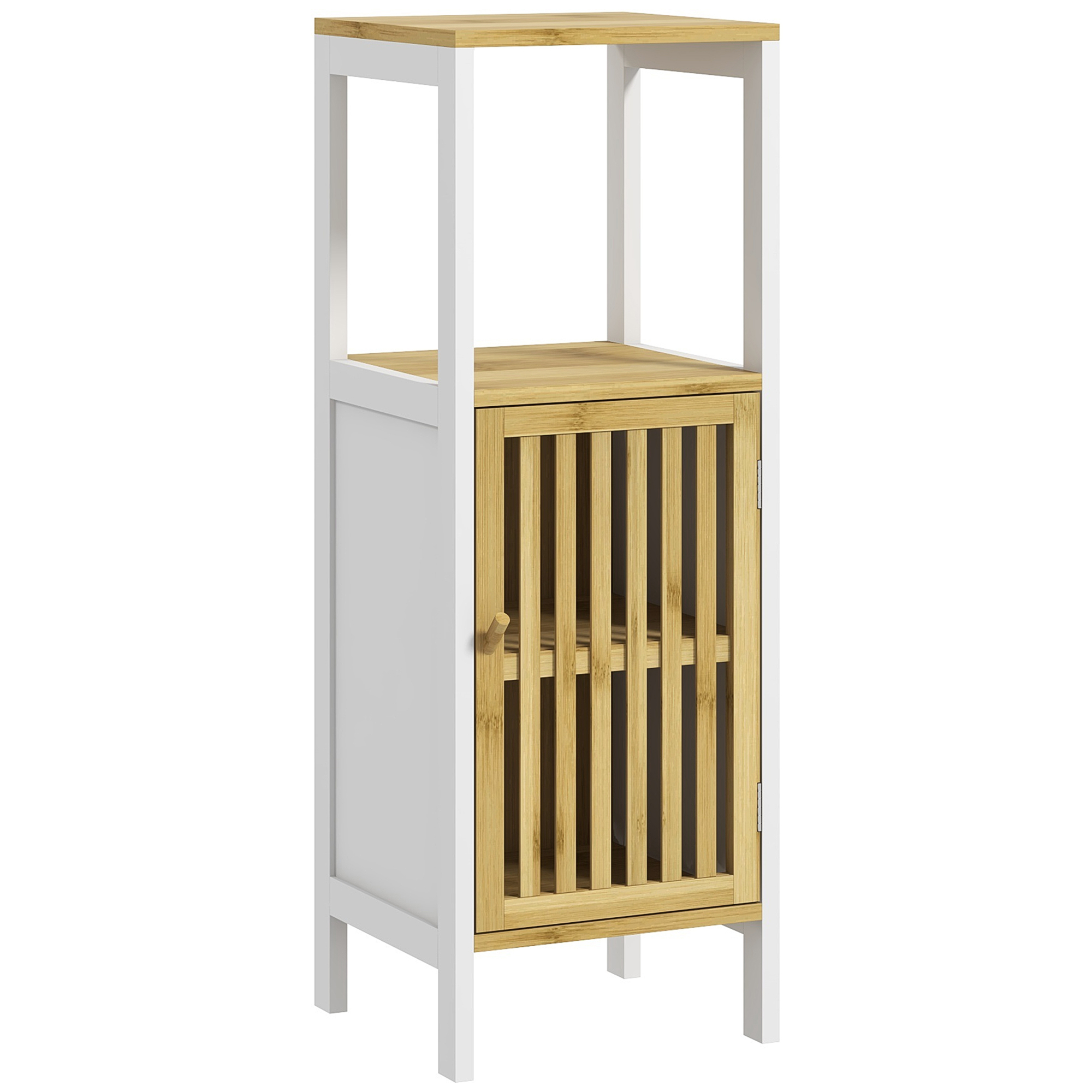 HOMCOM Columna de Baño Mueble Auxiliar de Baño con 1 Estante Abierto 1 Puerta y 1 Estante Ajustable 32x30x90,5 cm Natural | Aosom España