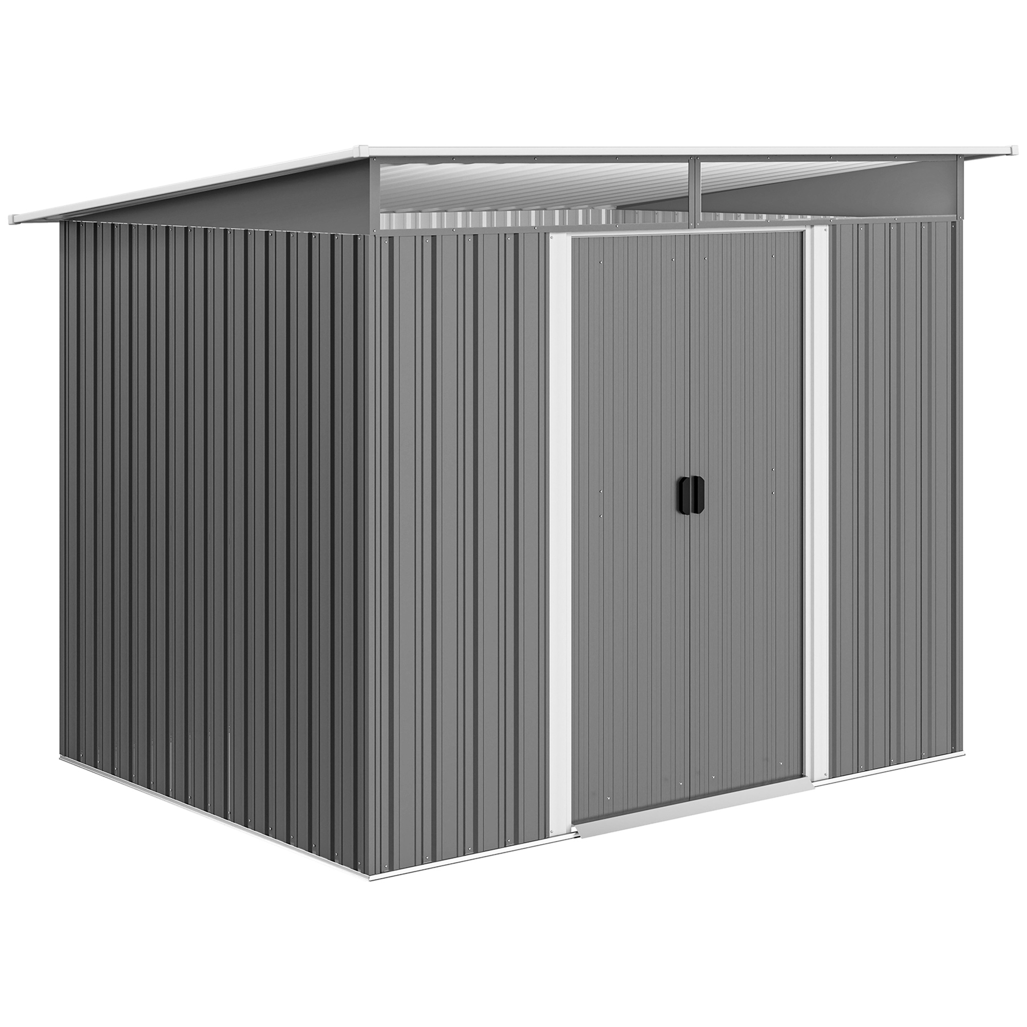 Outsunny Caseta de Jardín Metálica 4,5 m² 260x194x200 cm con Paneles Frontales Transparentes y 2 Puertas Corredizas Gris | Aosom España