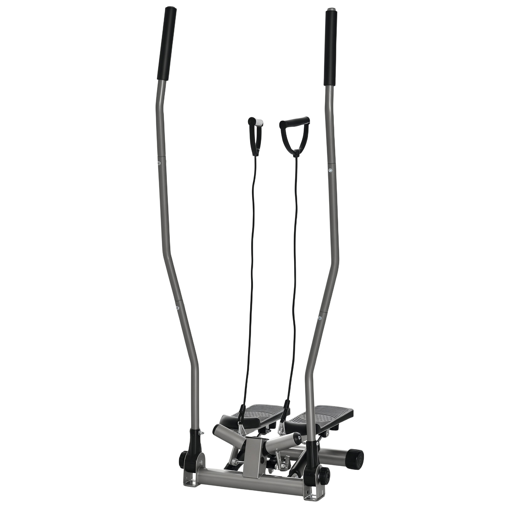 HOMCOM Stepper Fitness cu Maner, Bante Elastice, LCD, Oțel/ABS, Argintiu-Negru | Aosom Romania