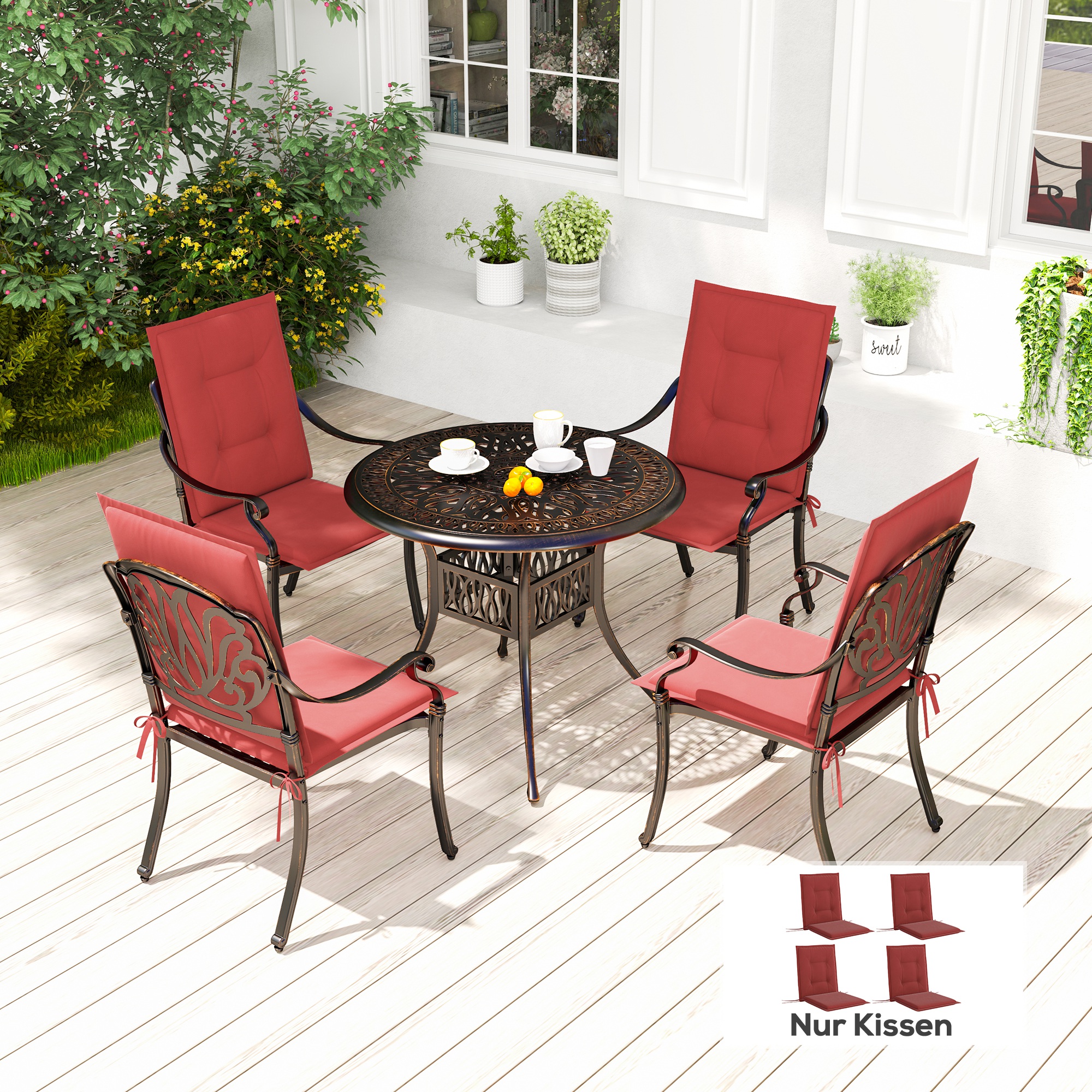 Outsunny 4er Set Sitzkissen 108 x 50 x 5 cm Stuhlkissen mit Bändern, Outdoo günstig online kaufen