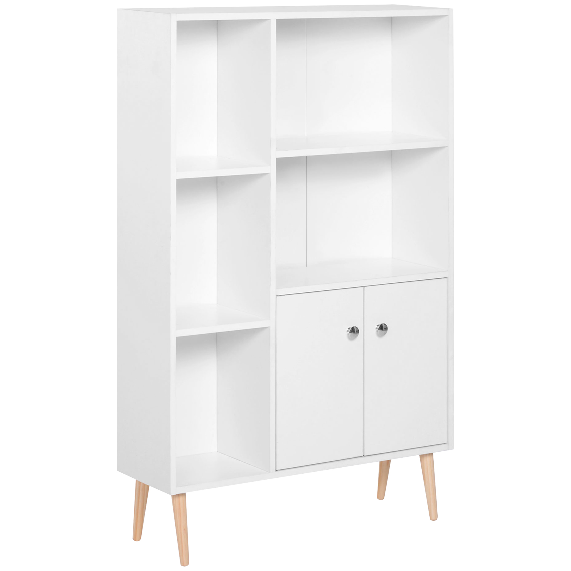 HOMCOM Estantería para Libros Librería de Madera 5 Estantes 2 Puertas Biblioteca Organizador para Hogar y Oficina 80x23,5x123cm | Aosom España