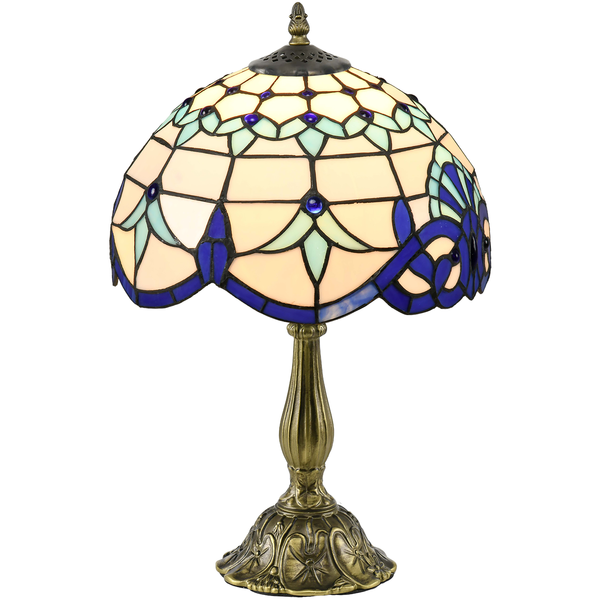 HOMCOM Stained Glass Table Lamp, Vintage Lamp with Green Handmade Shade, Metal Base, Antique Bedside Lamp for Bedroom Living Room Home Decoration