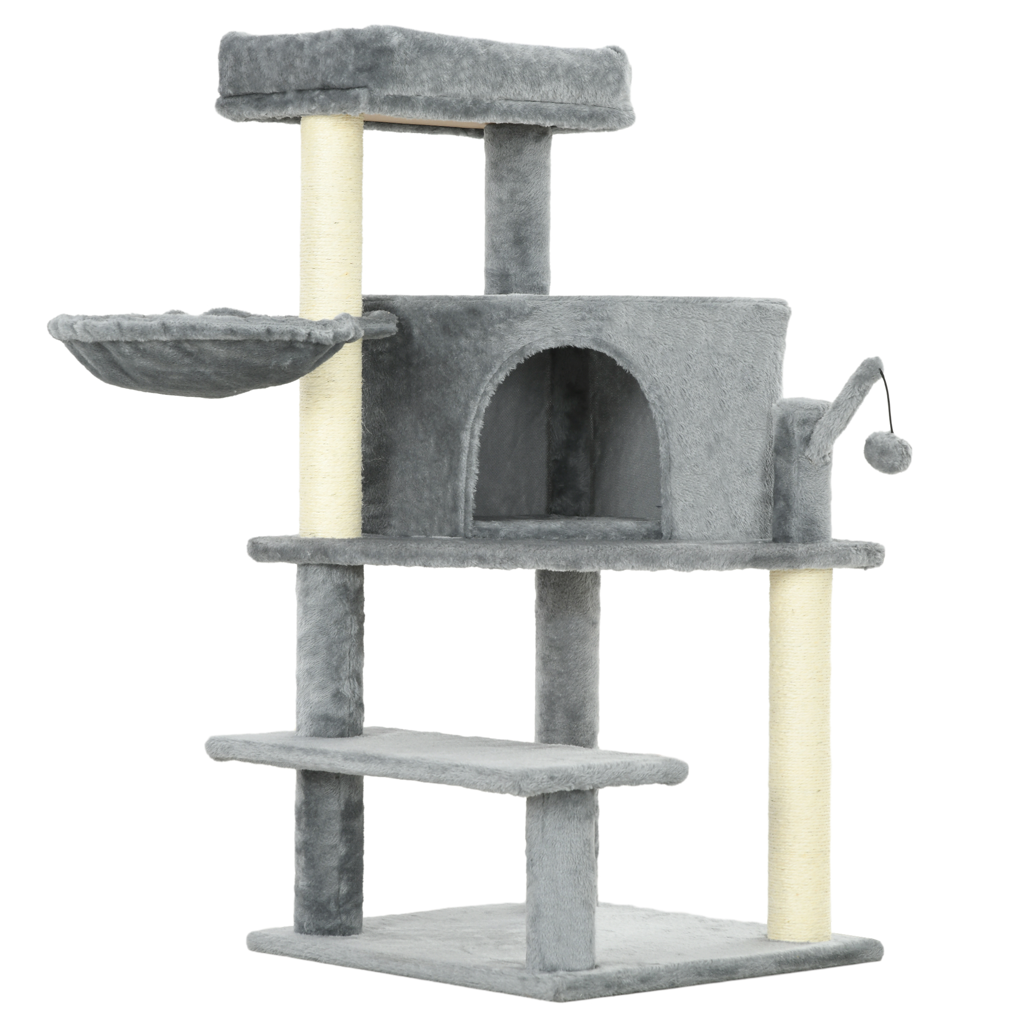PawHut Sisal 100cm Cat Tree Tower with Sisal Scratching Post Cream White