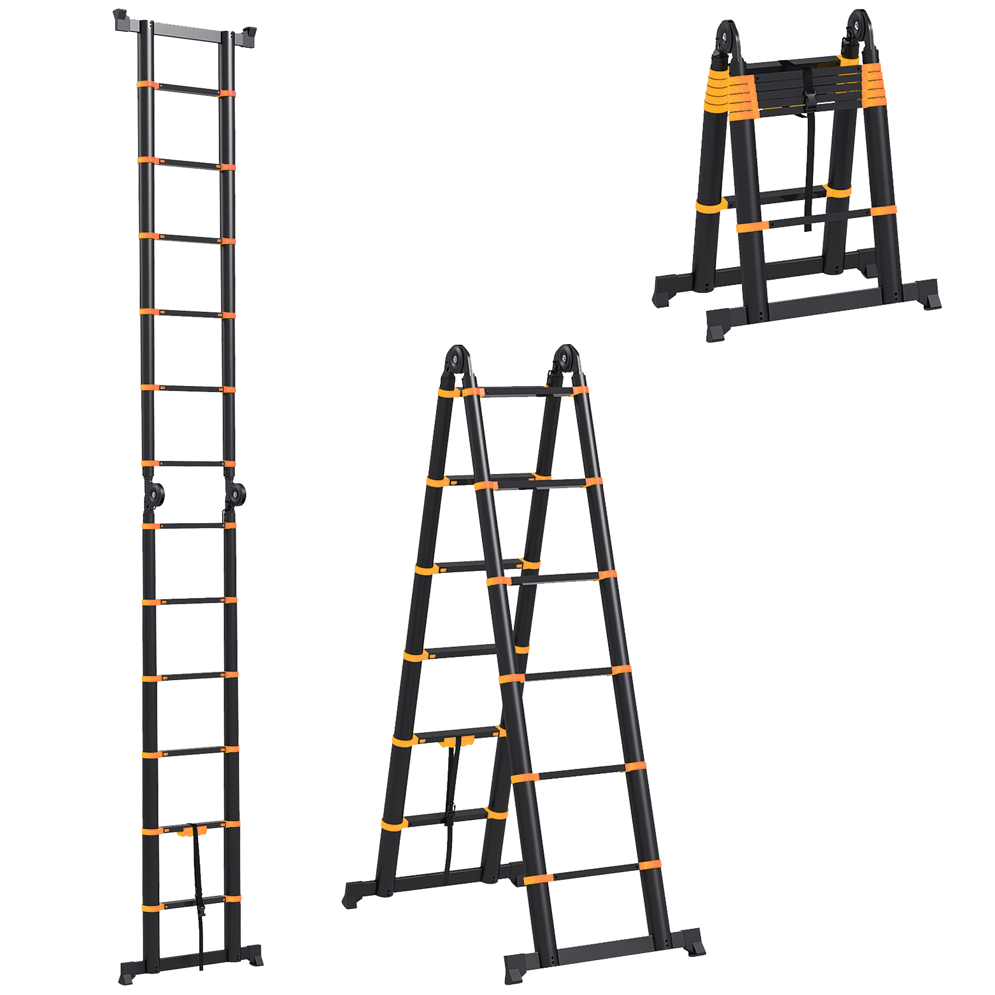 DURHAND 3.2m/10.5ft Telescopic Ladder, Extendable Aluminium Ladder with Anti-slip Pedals, Multi-purpose Portable Foldable 10 Step Ladder, 150kg Capacity, EN131, Black