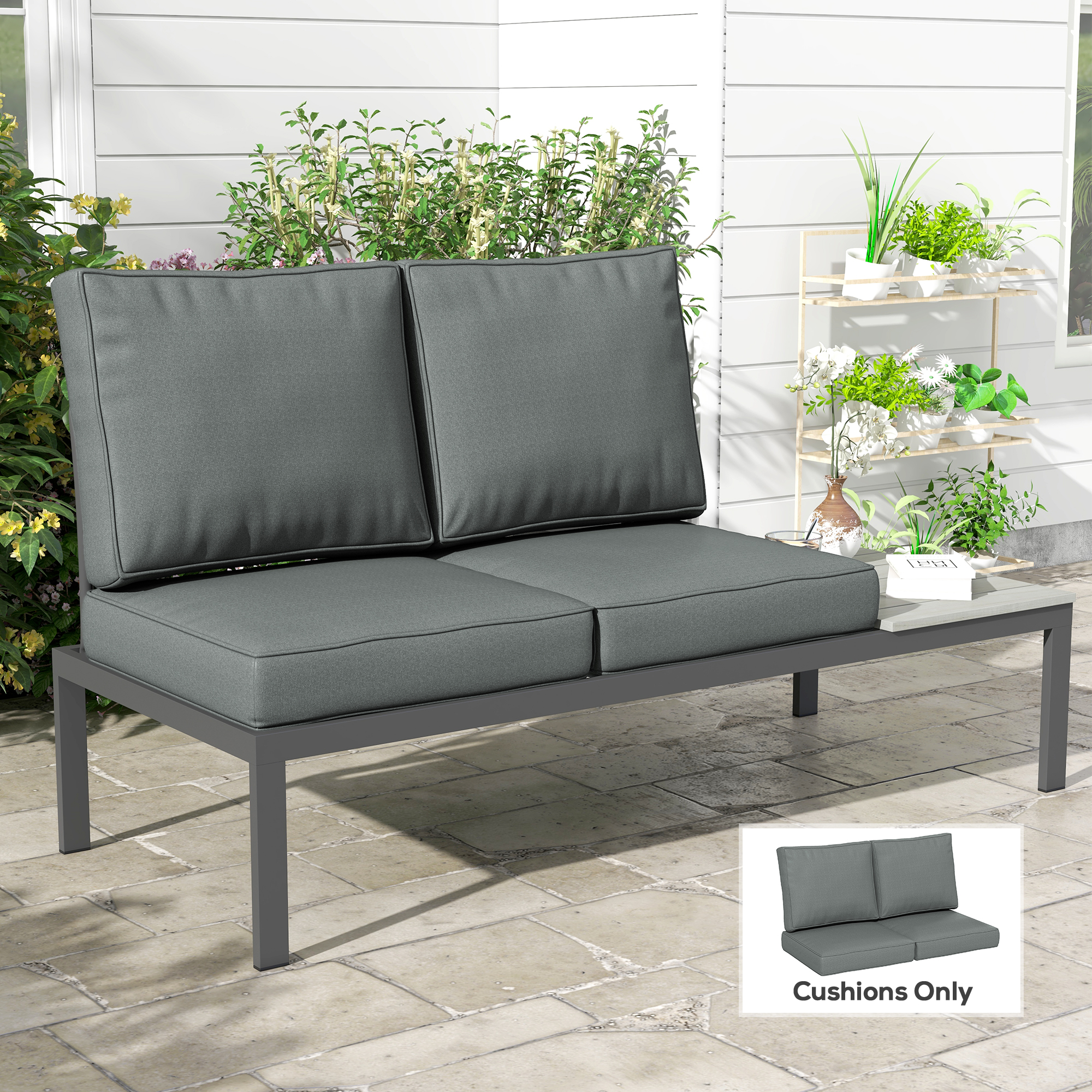 Outsunny 2 Seater Back and Seat Cushion Pillows Replacement, Patio Chair Cushions Set for Indoor Outdoor, Charcoal Grey 2