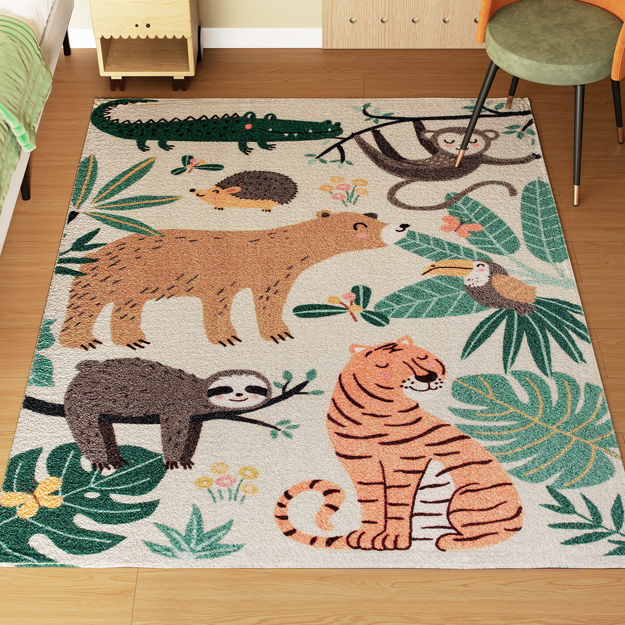 HOMCOM Tappeto a Tema Giungla in Fleece, Facile da Pulire, 150cm x 80cm x 1cm, Multicolore   Aosom Italy