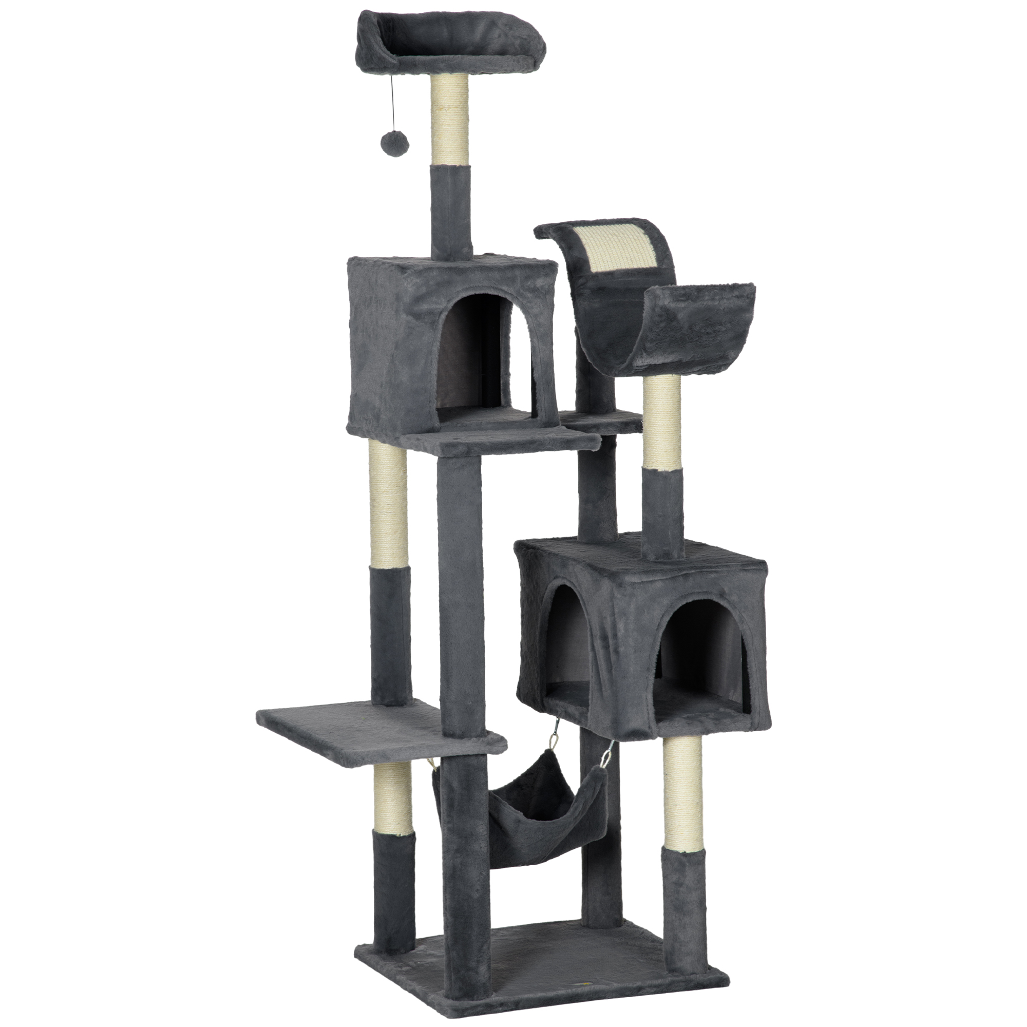 PawHut 142cm Cat Tree Tower, with Scratching Post, Hammock, Toy Ball, Platforms - Green
