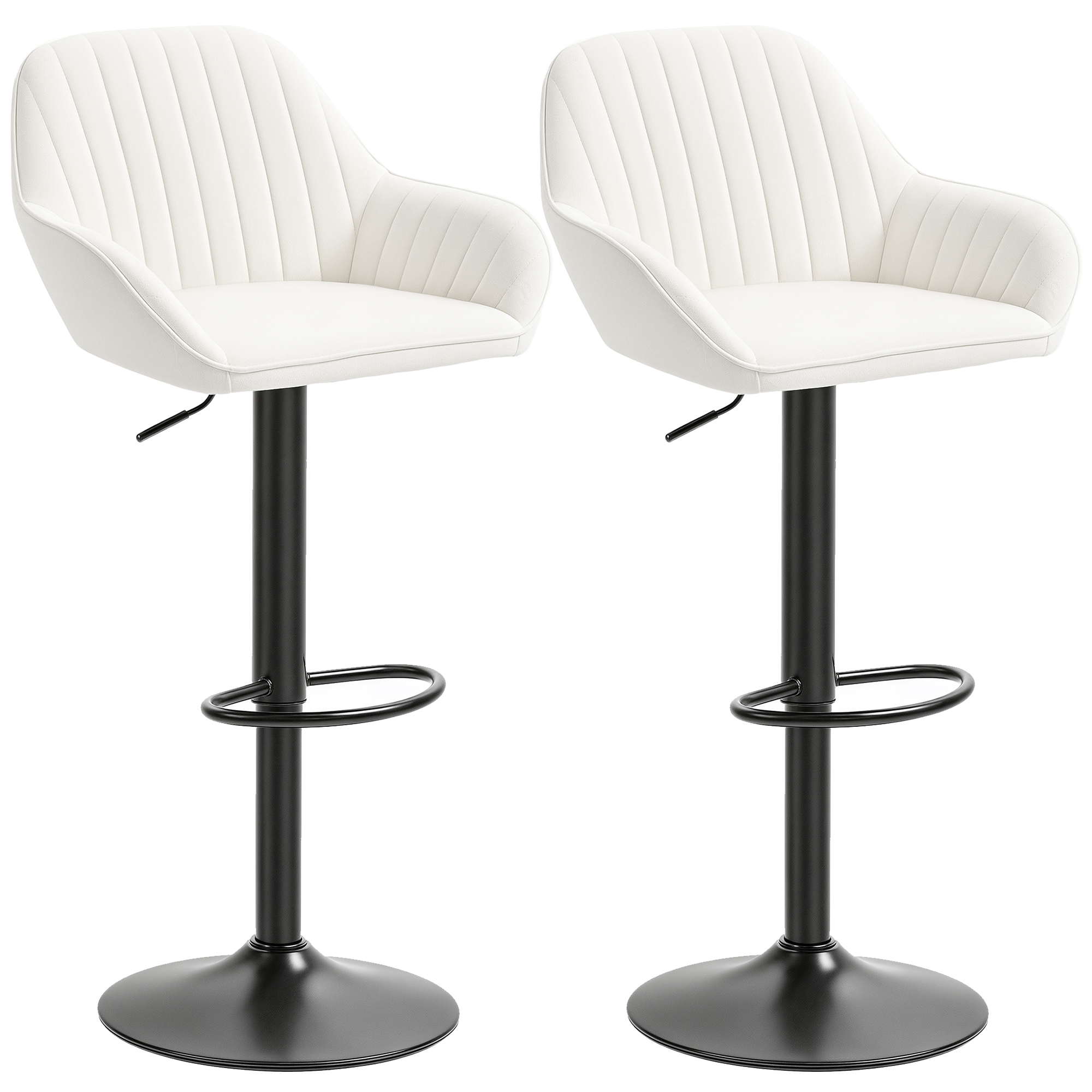 HOMCOM Lot de 2 Tabourets de Bar Pivotants Hauteur Réglable 87-107 cm Revêtement en Velours Dossier et Repose-pieds Crème