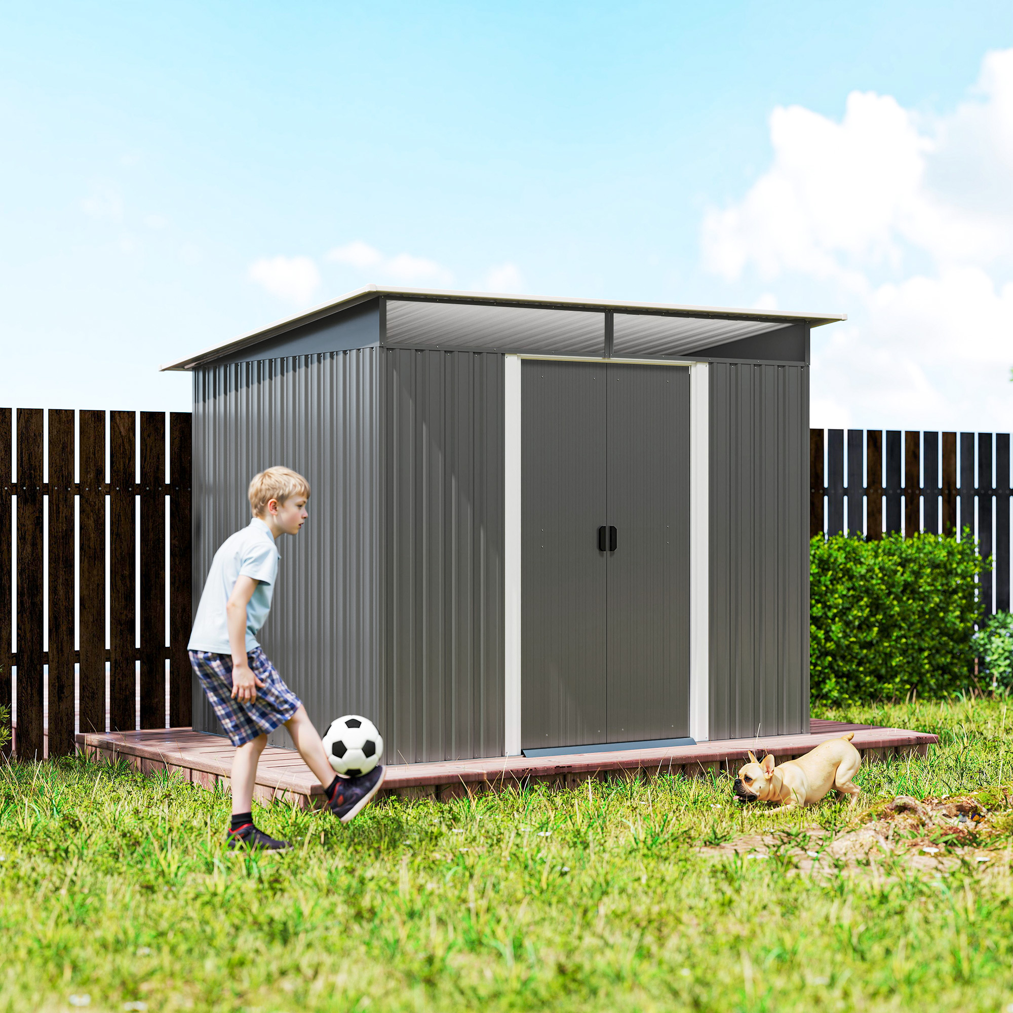 Outsunny Garden Metal Storage Shed House Hut Gardening Tool Storage w/ Tilted Roof and Ventilation 8.5 x 6ft, Grey 9