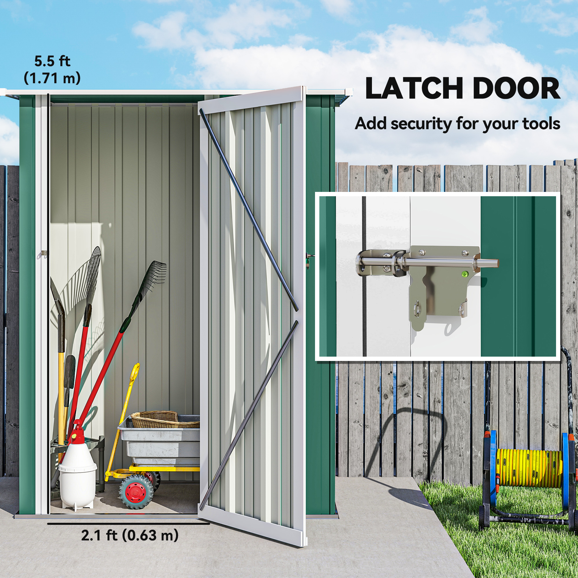 Outsunny 5ft x 3ft Garden Storage Shed, Outdoor Metal Shed with Sloped Roof, Lockable Door for Tools, Equipment, Green 5