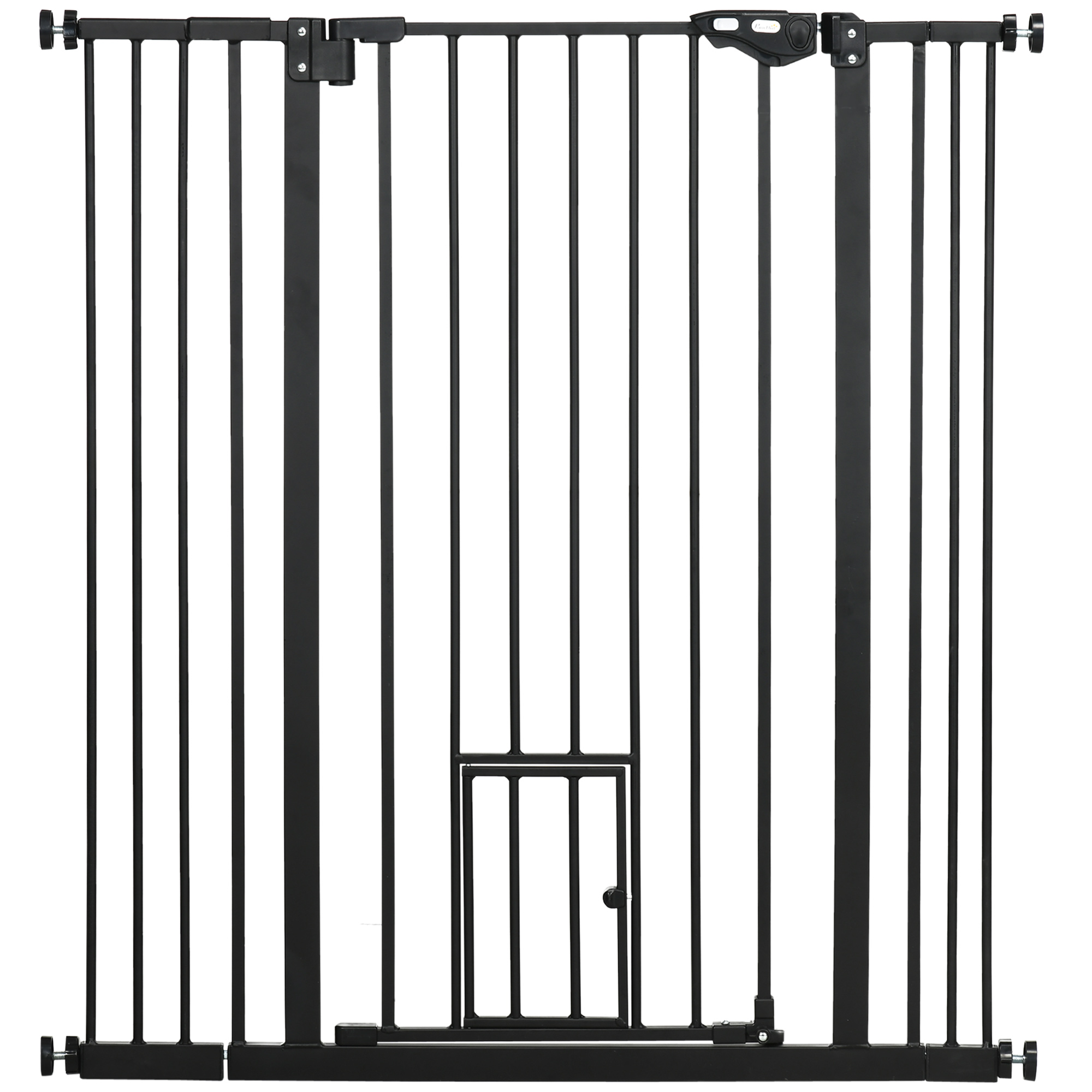 PawHut Extra Tall Pet Gate, Indoor Dog Safety Gate, with Cat Flap, Auto Close, 74-80cm Wide - White