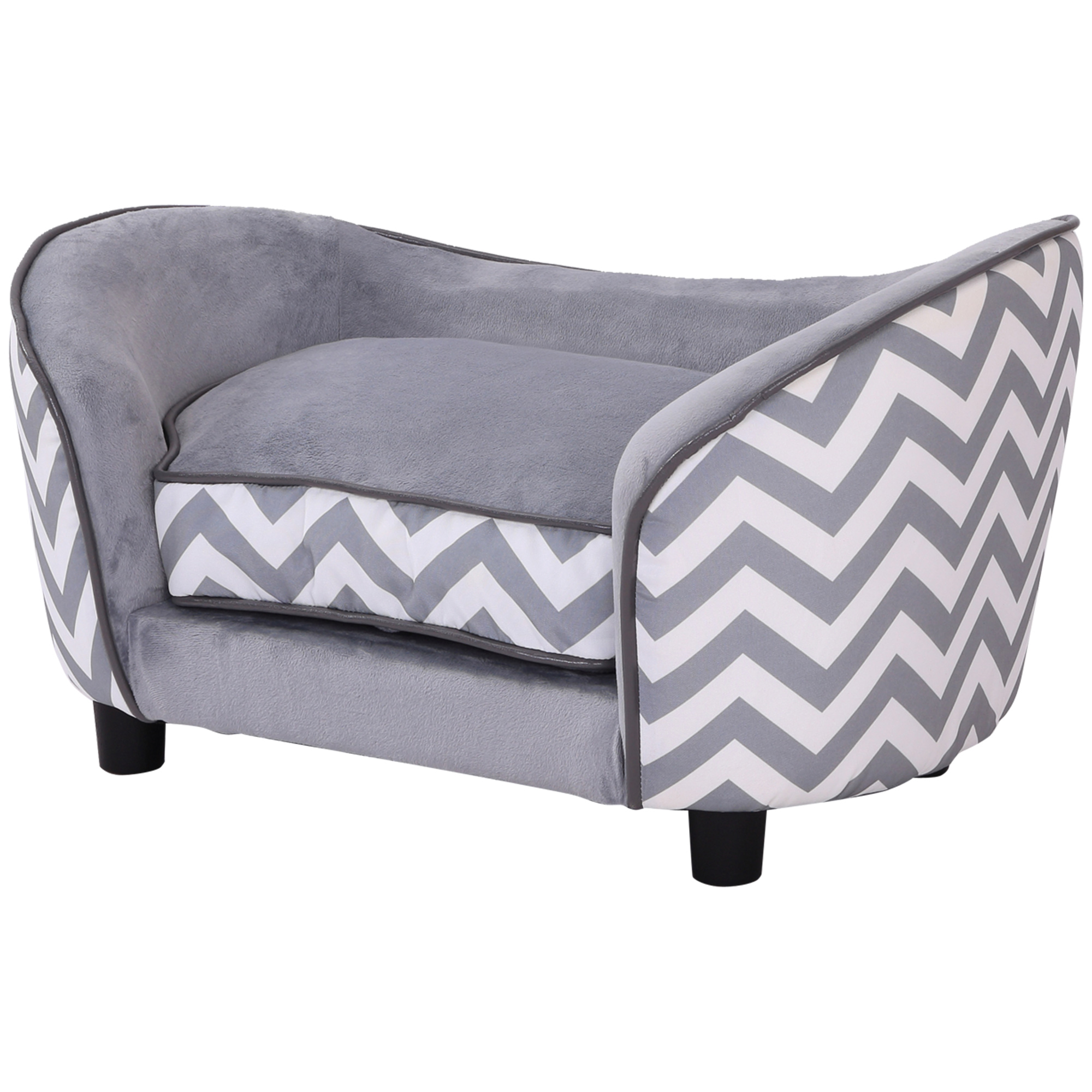 PawHut Dog Sofa Bed for XS-Sized Dogs, Cat Sofa with Soft Cushion, Pet Chair Lounge with Washable Cover, Removable Legs, Wooden Frame - Grey