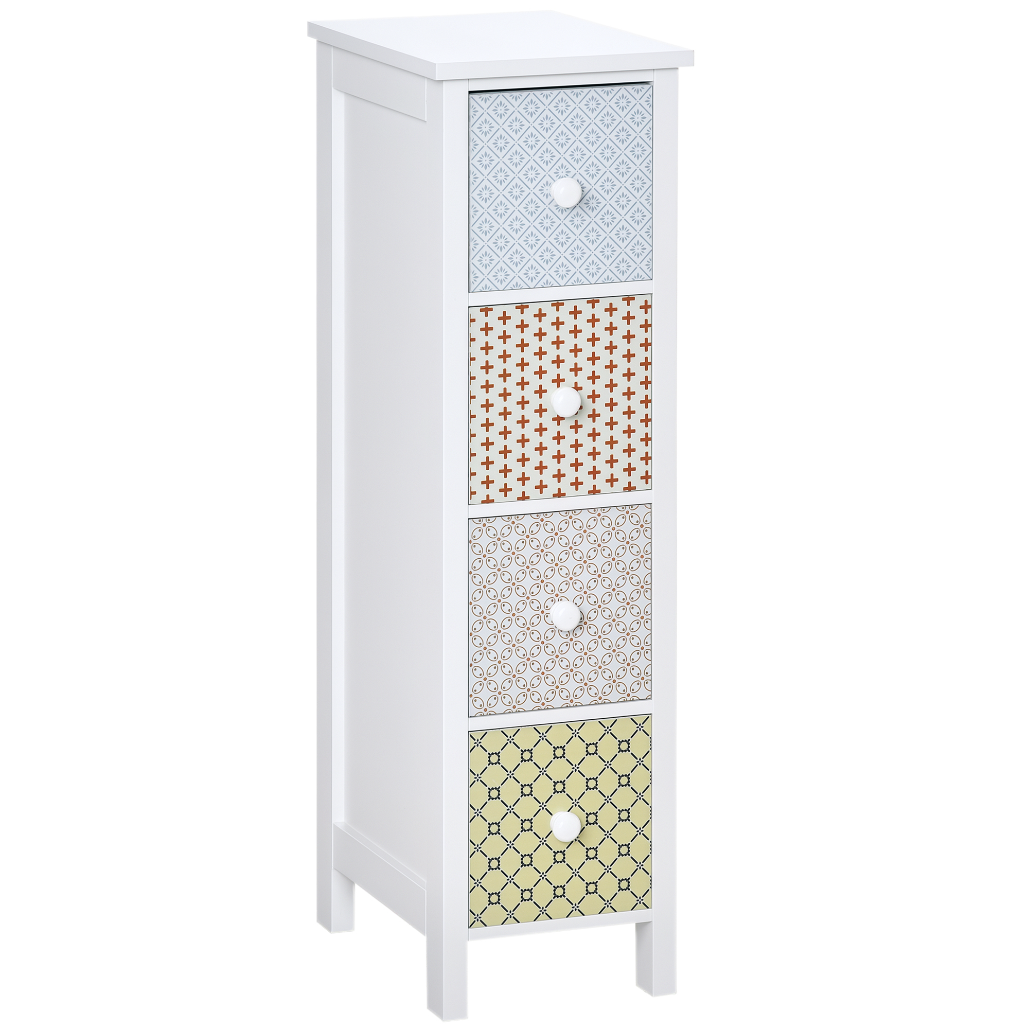 Homcom Multi Colour Bedroom Chest Of Drawers, 4-Drawer Dresser, Storage Organizer, Toilet Tissue Cabinet, White | Aosom Uk