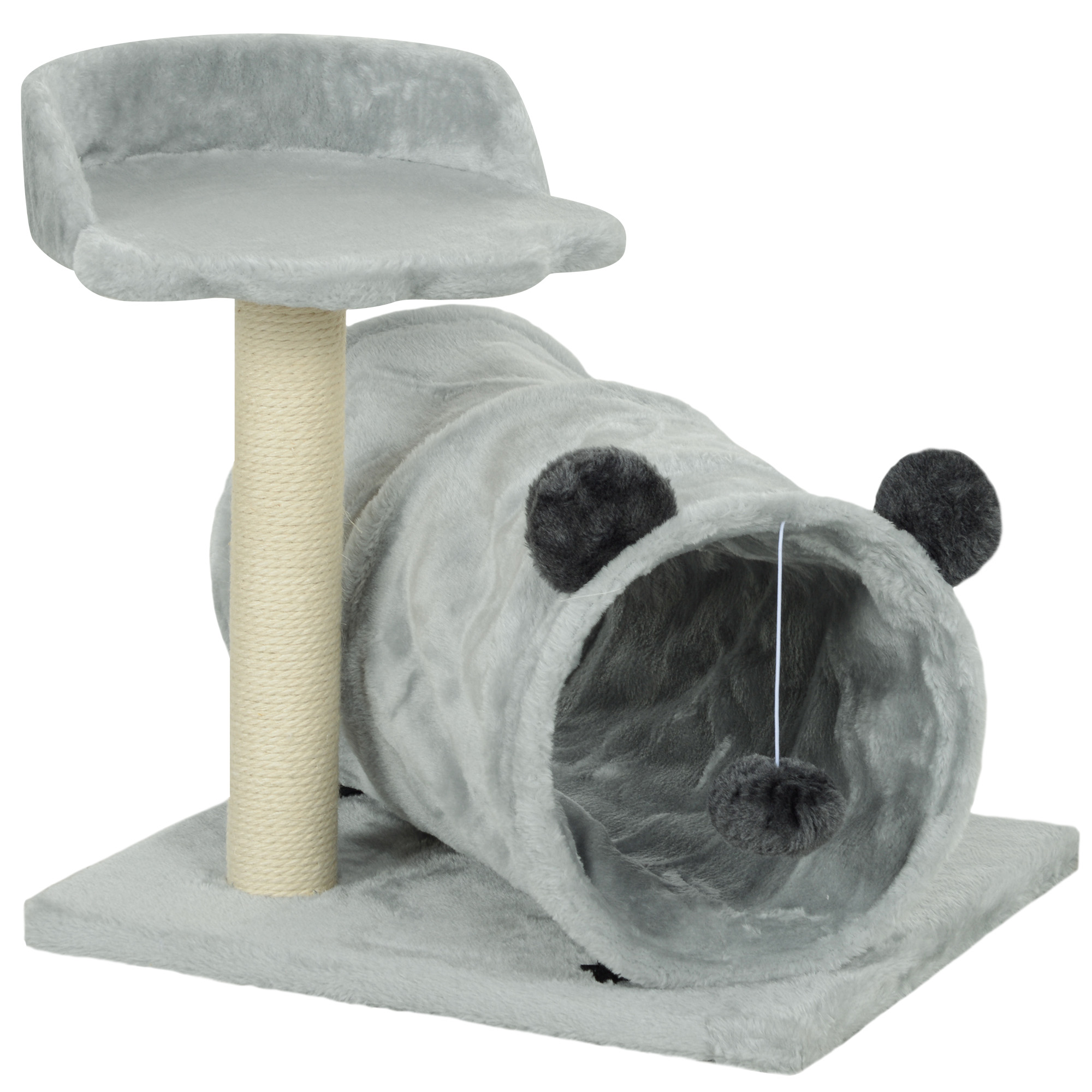 PawHut 47cm Small Cat Tree w/ Scratching Post, Bed, Cat Tunnel, Toy Ball, Dark Brown