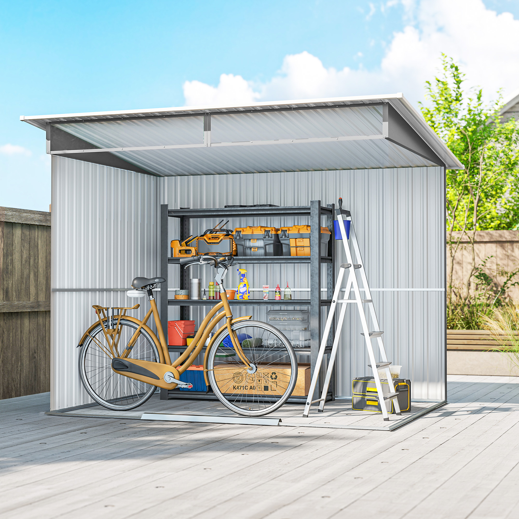 Outsunny Garden Metal Storage Shed House Hut Gardening Tool Storage w/ Tilted Roof and Ventilation 8.5 x 6ft, Grey 8