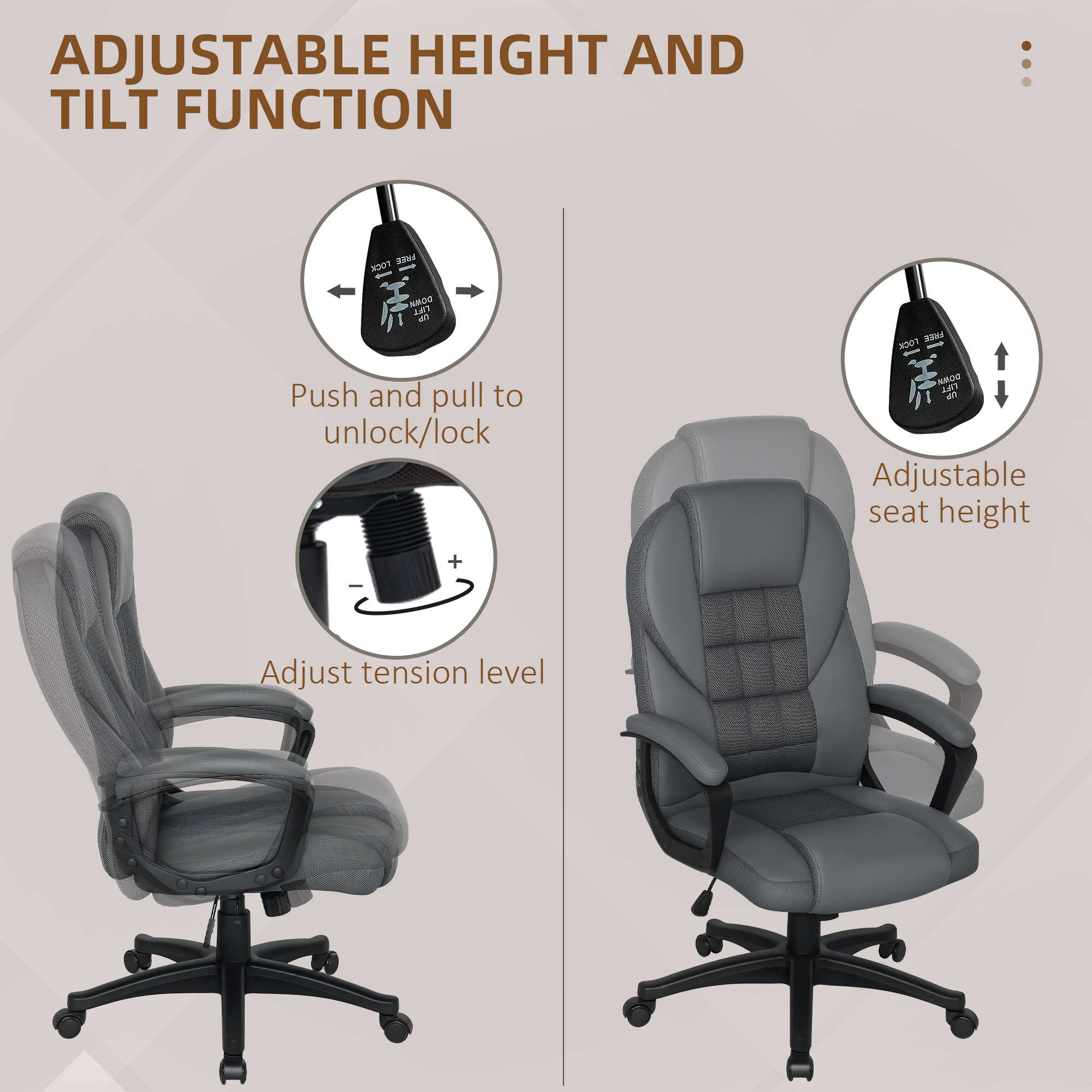 HOMCOM Faux Leather Office Chair Charcoal Grey 4