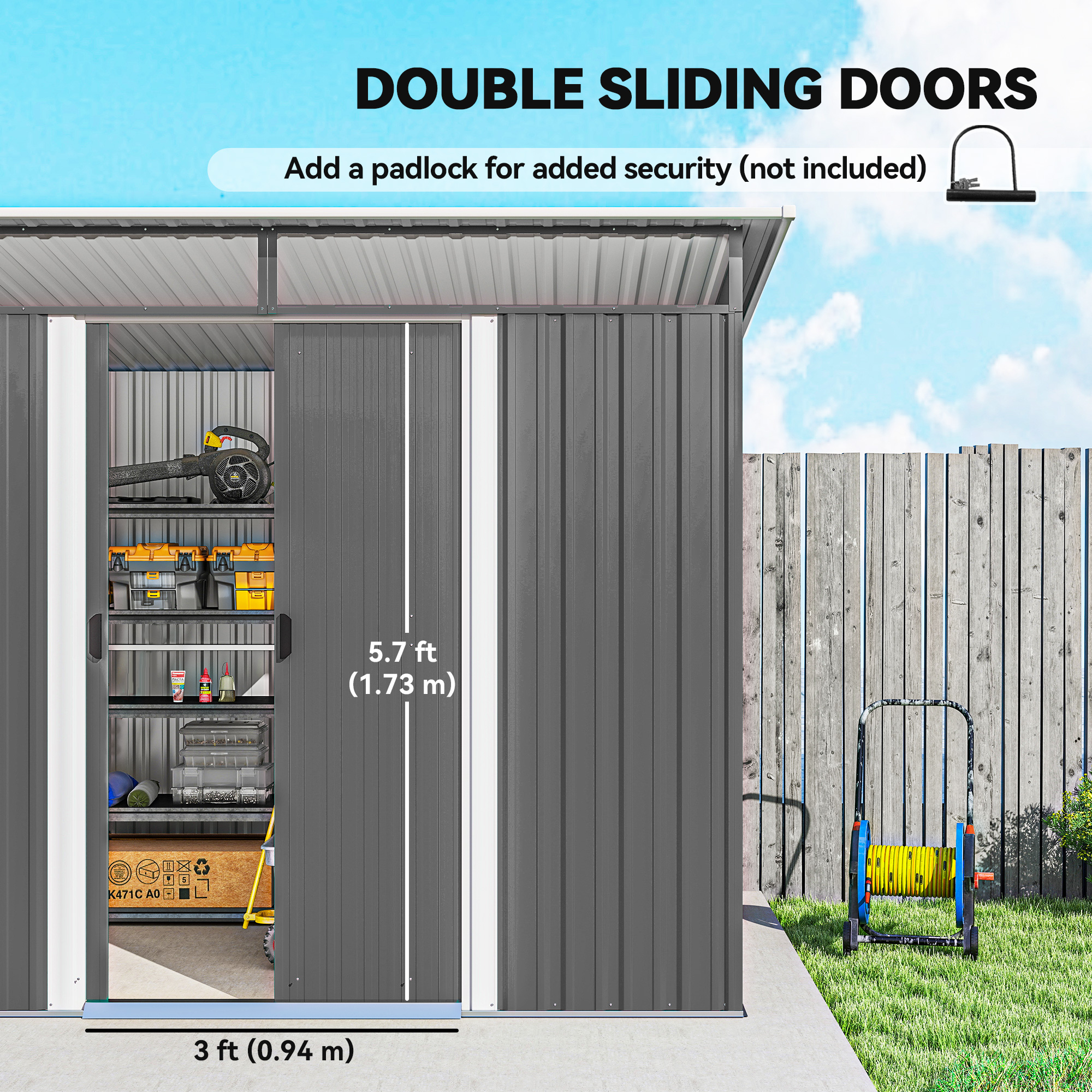 Outsunny Garden Metal Storage Shed House Hut Gardening Tool Storage w/ Tilted Roof and Ventilation 8.5 x 6ft, Grey 5
