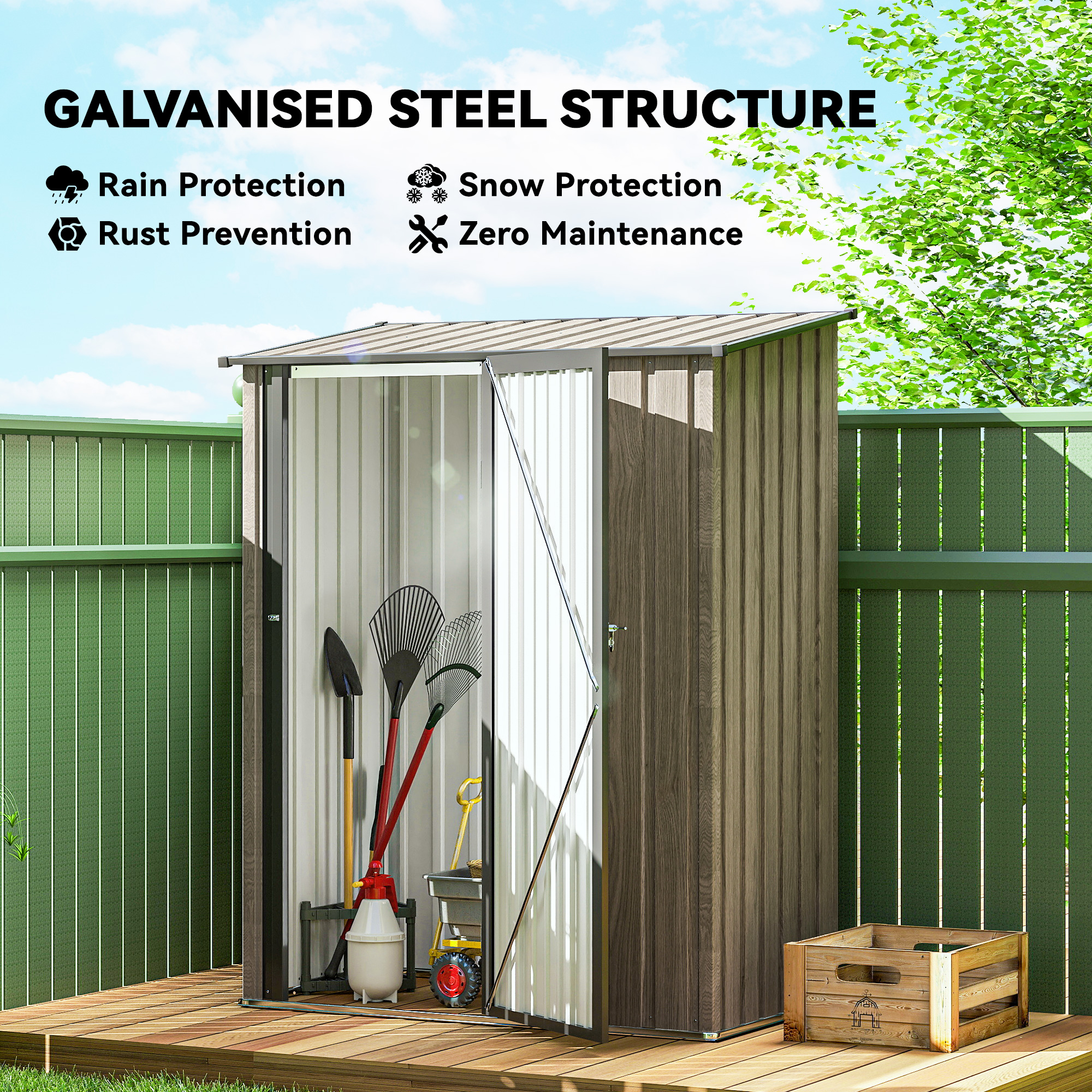 Outsunny 5ft x 3ft Metal Garden Storage Shed, Outdoor Tool Shed with Sloped Roof, Lockable Door for Tools, Equipment, Light Grey 4