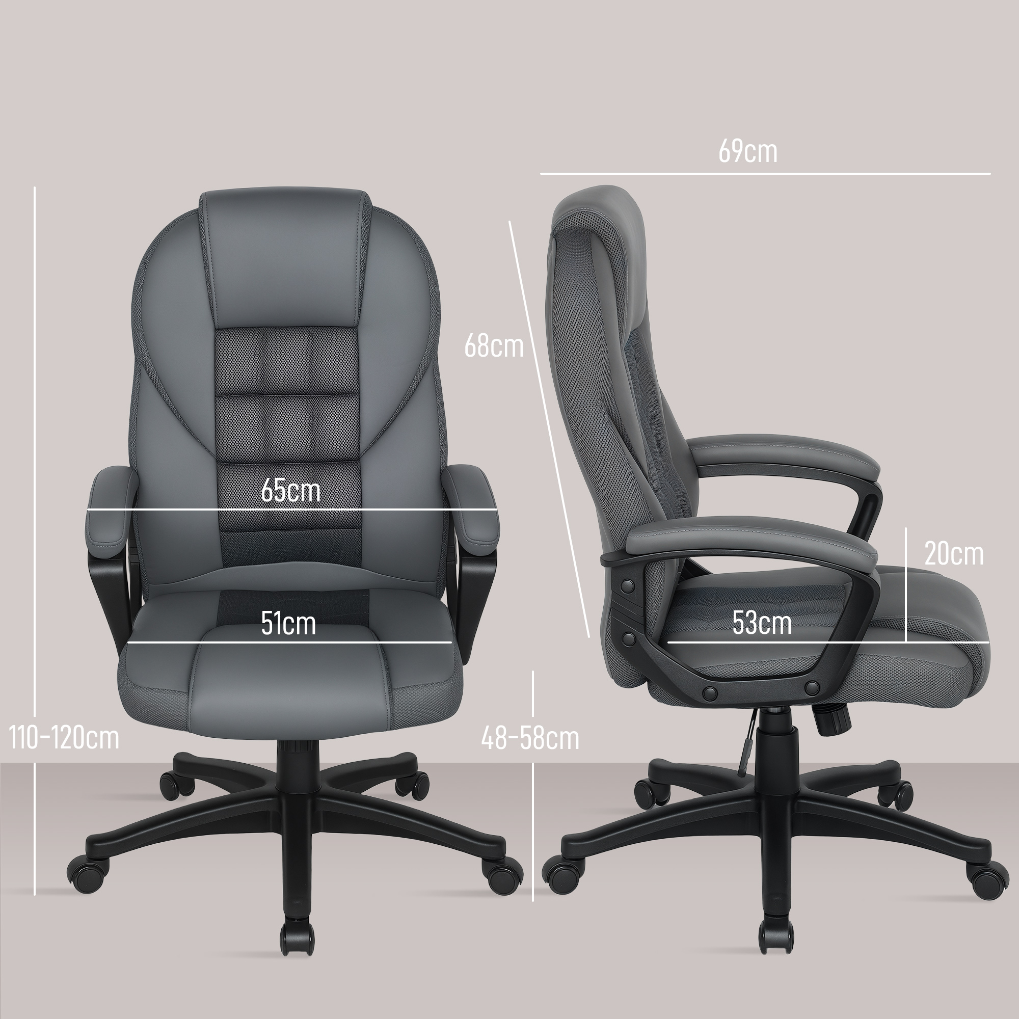 HOMCOM Faux Leather Office Chair Charcoal Grey 3