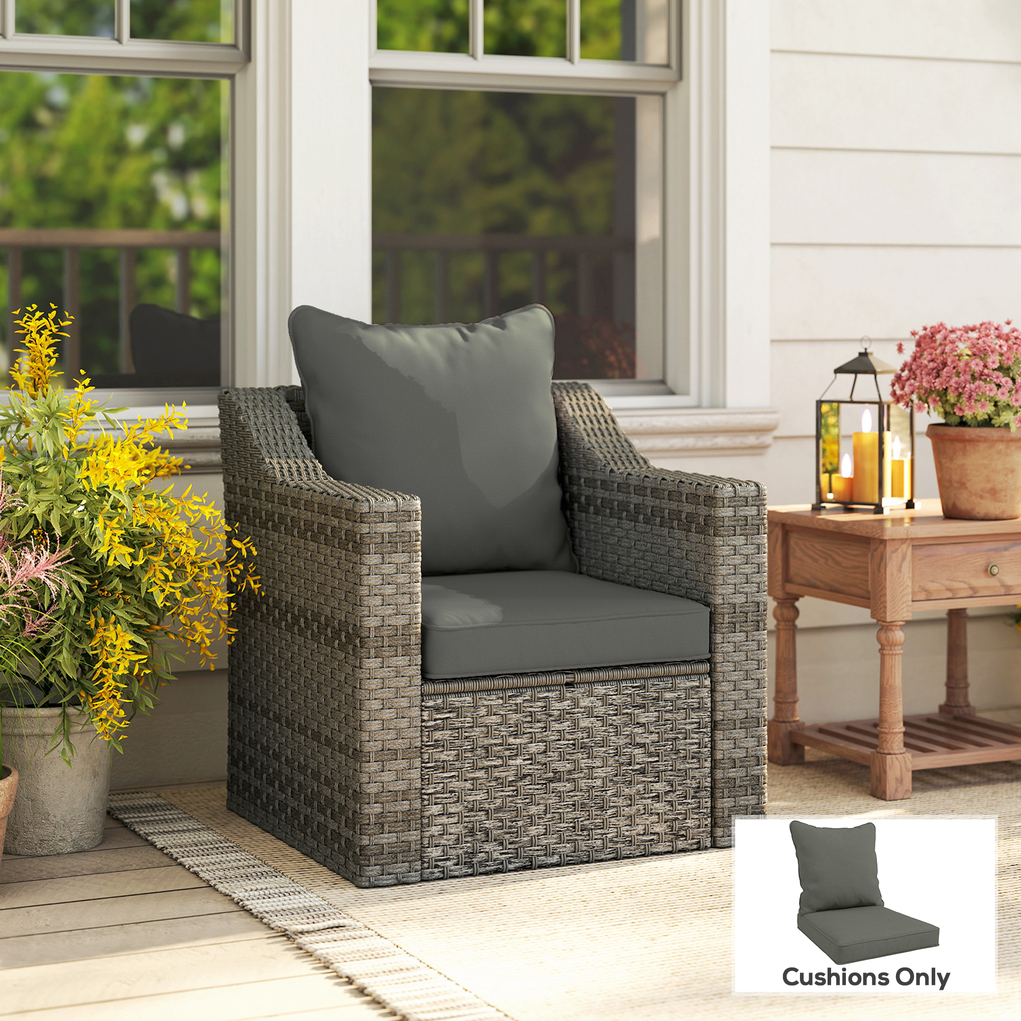 Outsunny Seat and Back Padded Cushion Set, CUSHION ONLY Charcoal Grey 2