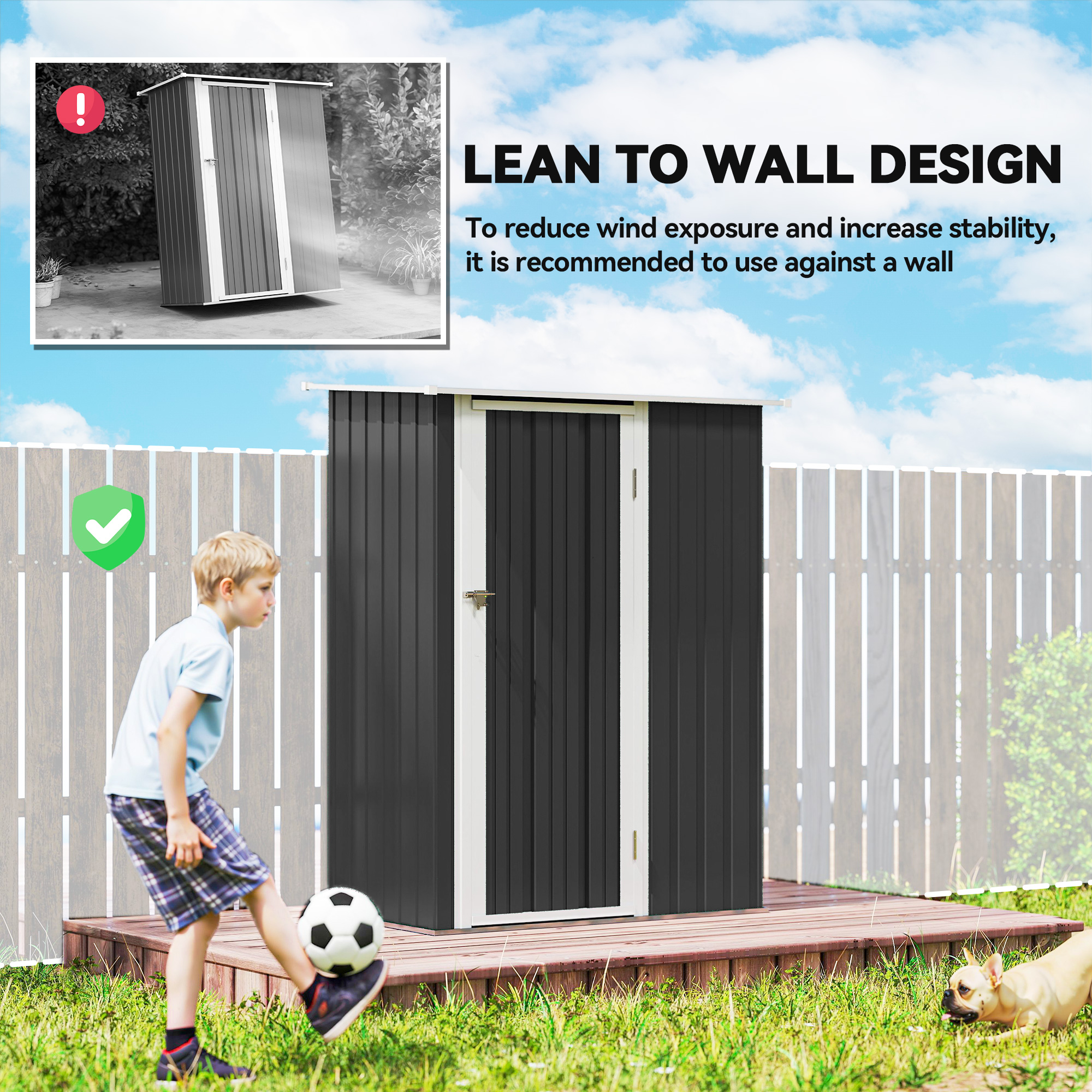 Outsunny 5ft x 3ft Garden Storage Shed, Outdoor Metal Shed with Sloped Roof, Lockable Door for Tools, Equipment, Grey 6