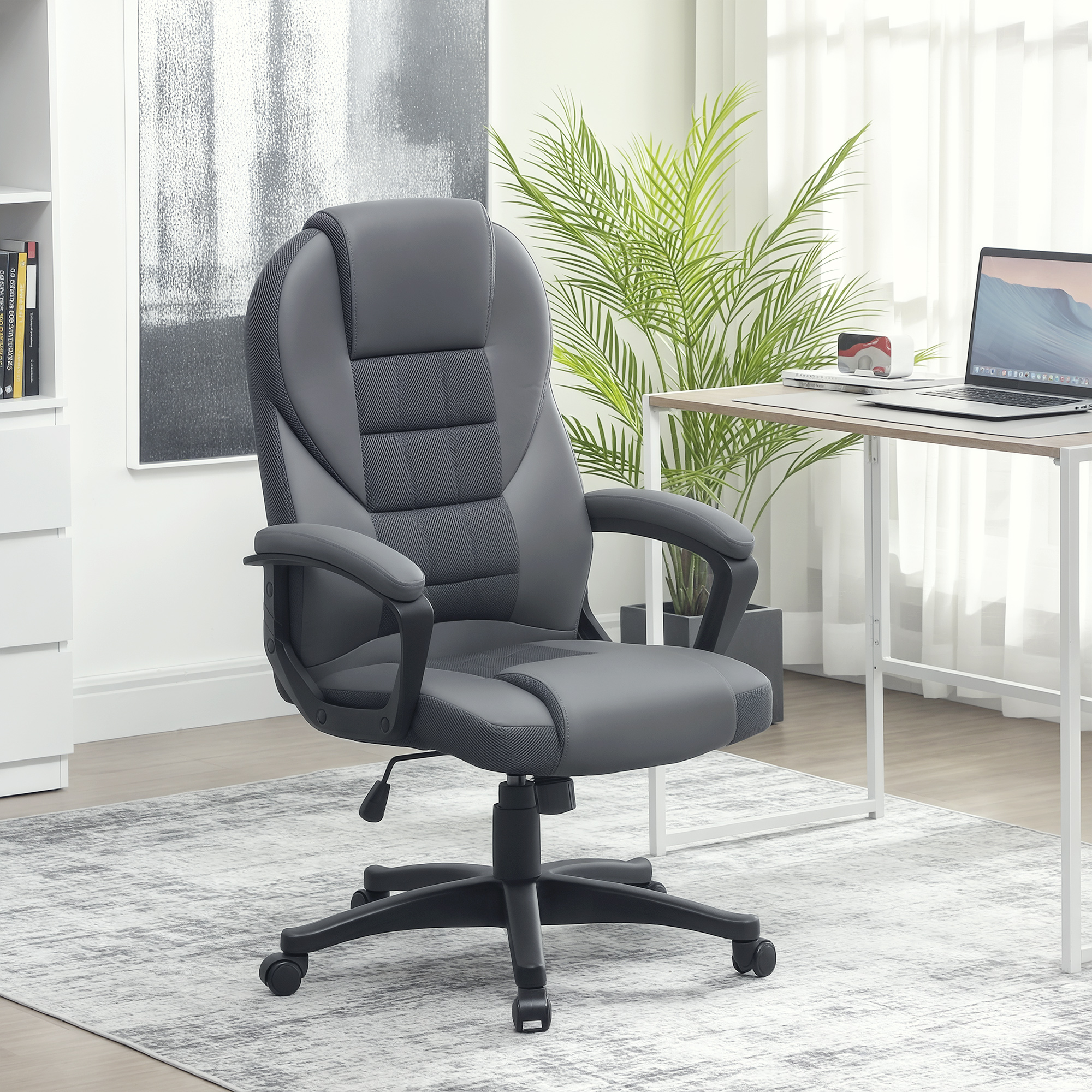 HOMCOM Faux Leather Office Chair Charcoal Grey 2