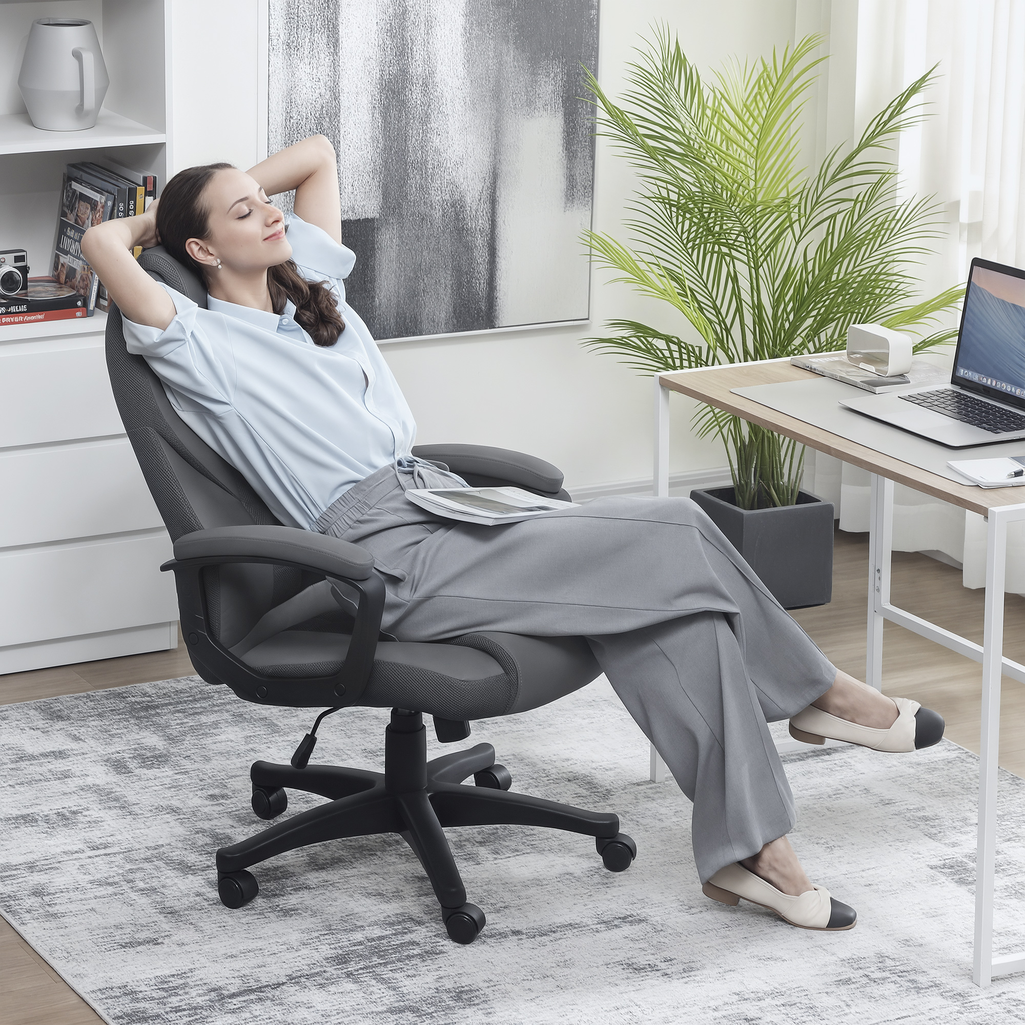 HOMCOM Faux Leather Office Chair Charcoal Grey 8