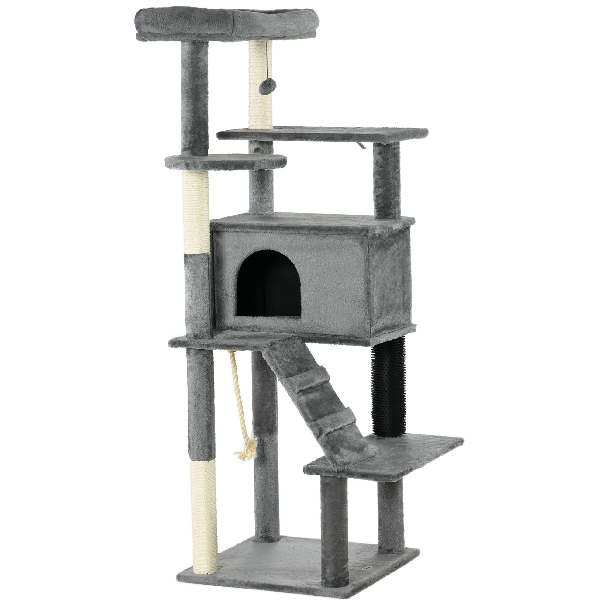 PawHut 177cm Cat Tree with Scratching Post, Hammock, Cat House - Dark Grey