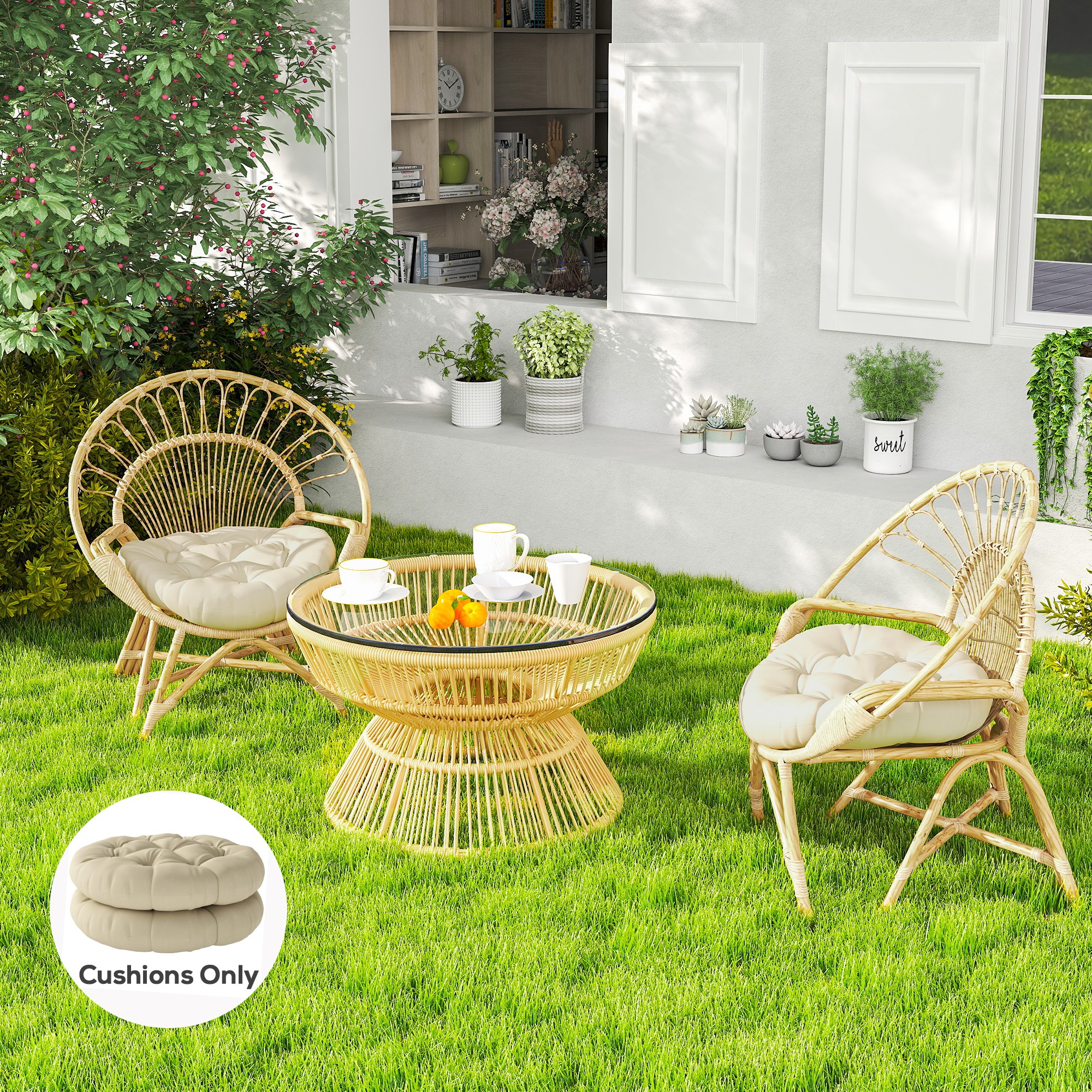 Outsunny Set of Two Φ60cm Outdoor Cushions - Beige