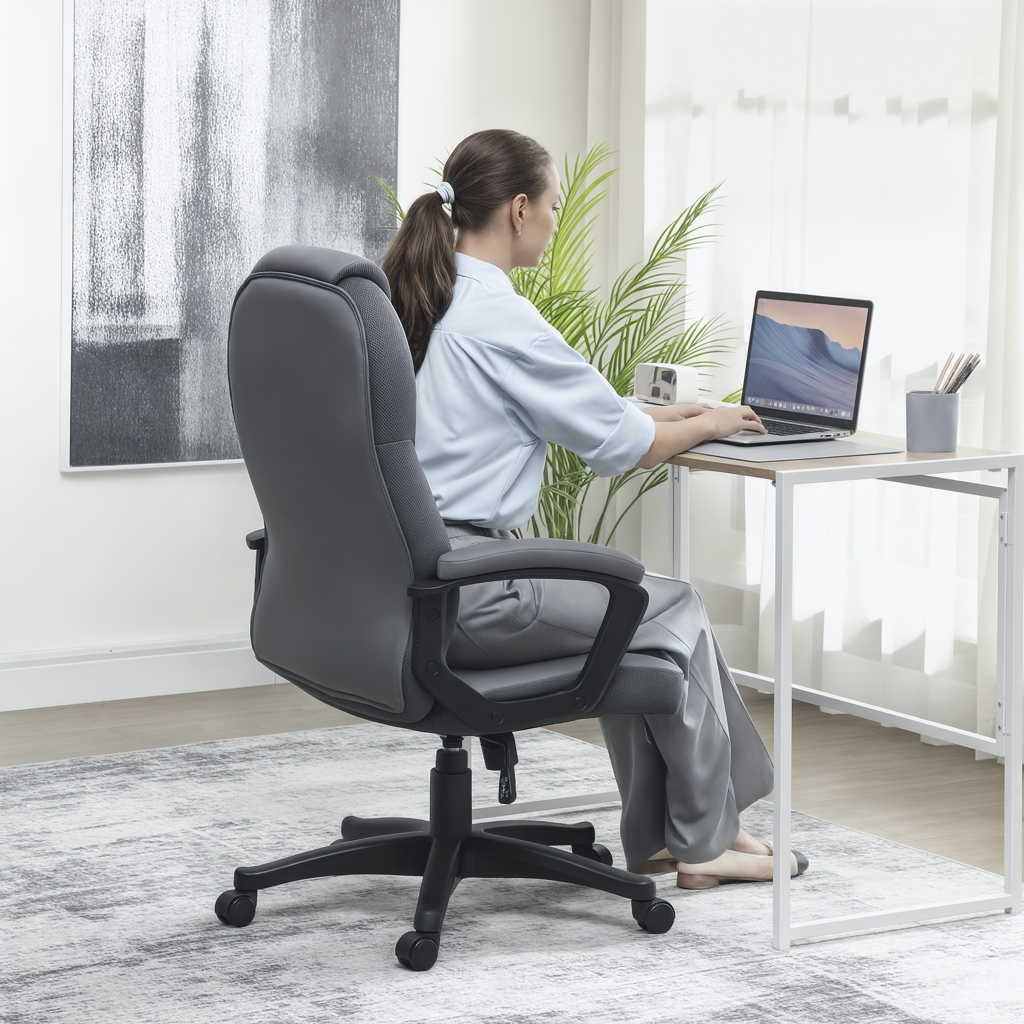 HOMCOM Faux Leather Office Chair Charcoal Grey 7
