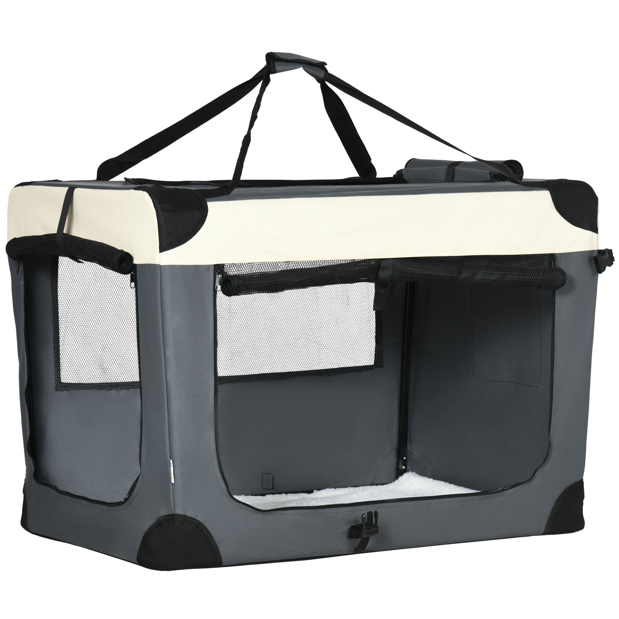 PawHut 81cm Foldable Pet Carrier, with Cushion, for Medium Dogs and Cats - Grey